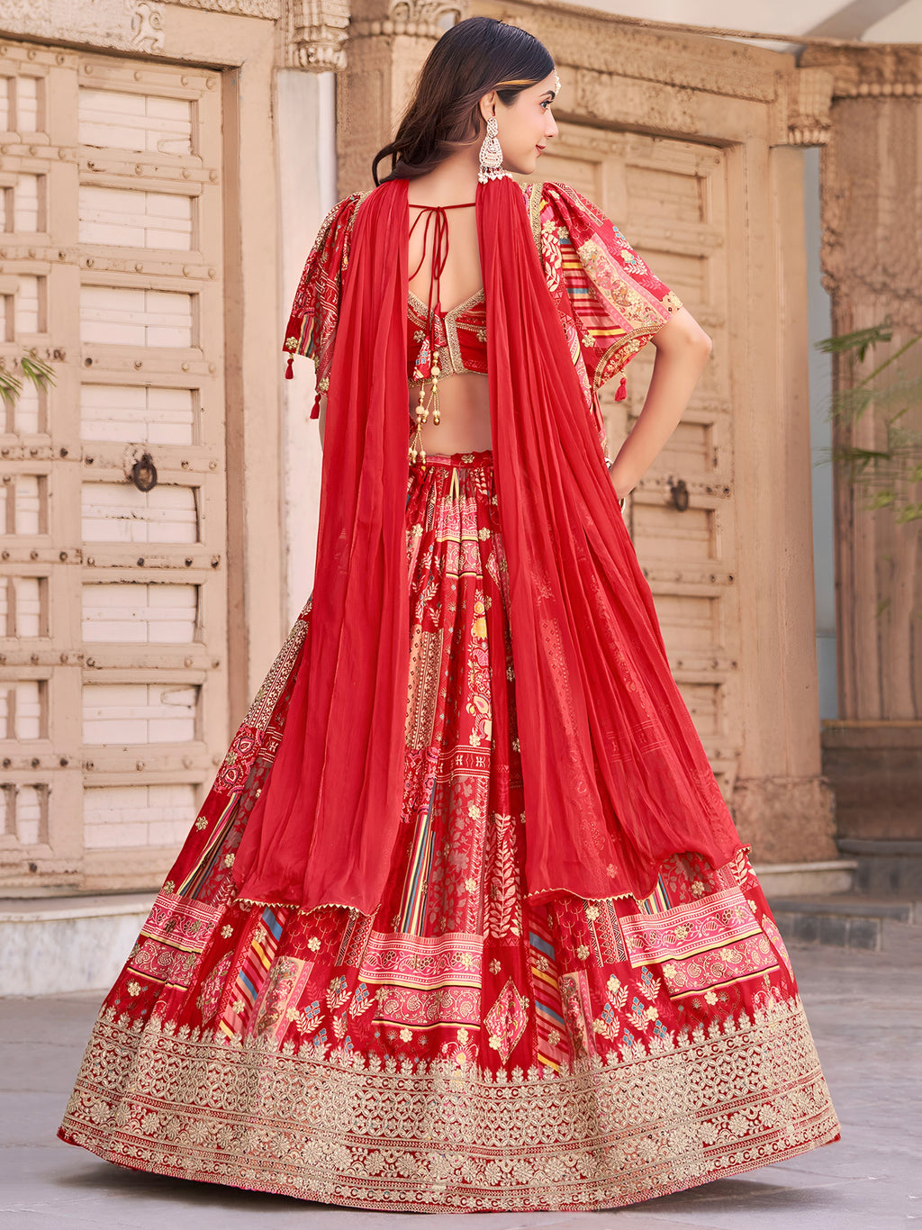ROSE RED EMBROIDERED SILK LEHENGA CHOLI