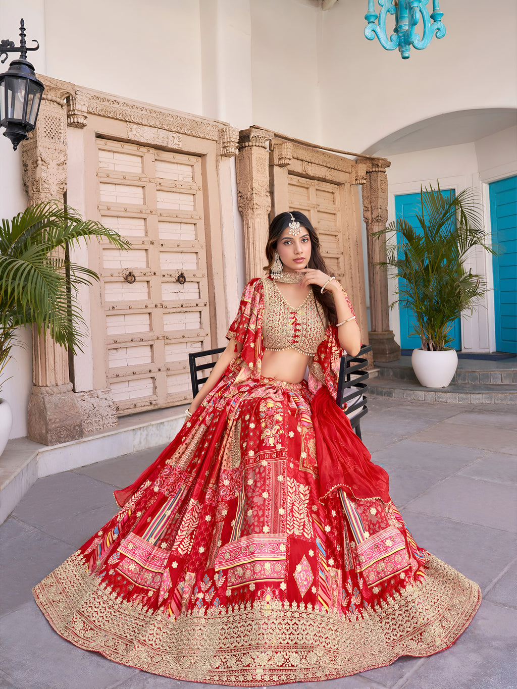 ROSE RED EMBROIDERED SILK LEHENGA CHOLI