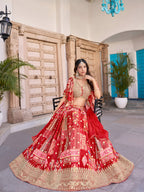 ROSE RED EMBROIDERED SILK LEHENGA CHOLI