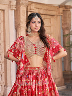 ROSE RED EMBROIDERED SILK LEHENGA CHOLI