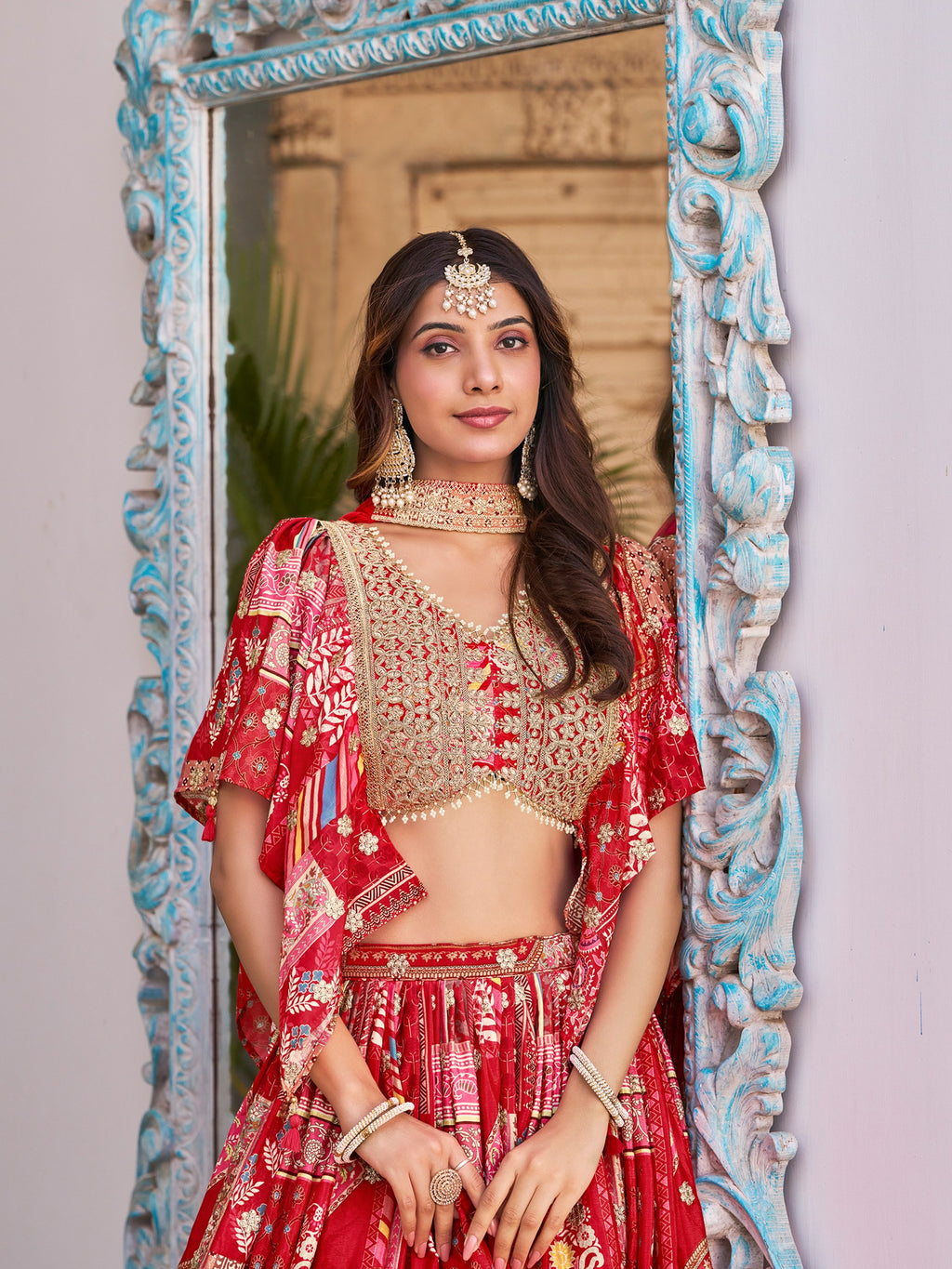 ROSE RED EMBROIDERED SILK LEHENGA CHOLI