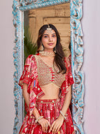 ROSE RED EMBROIDERED SILK LEHENGA CHOLI