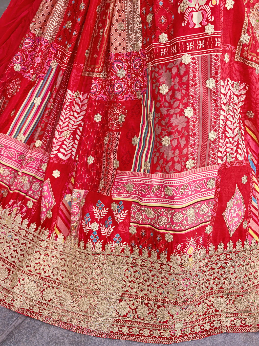 ROSE RED EMBROIDERED SILK LEHENGA CHOLI