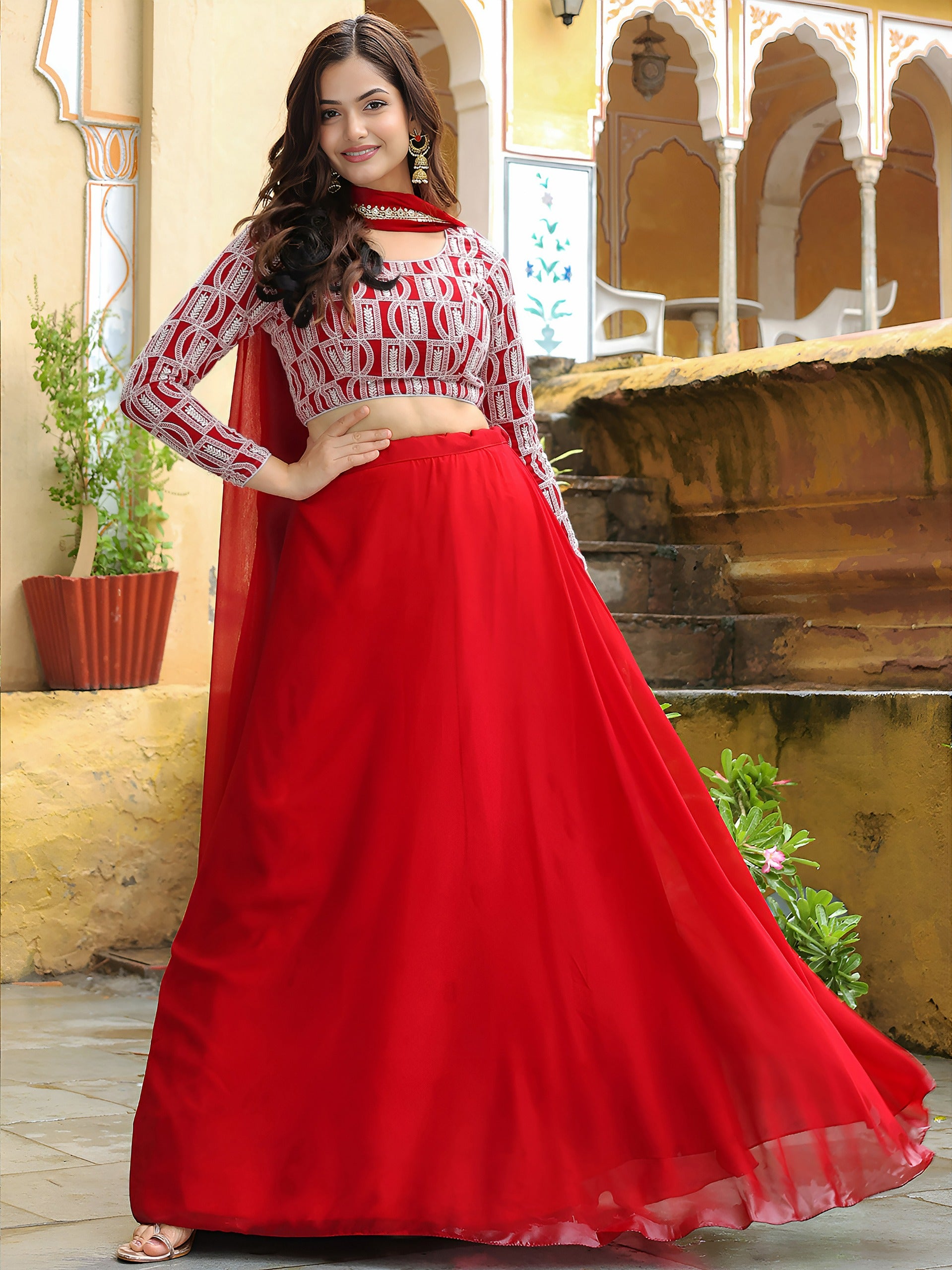 ELEGANT RED FESTIVE LEHENGA CHOLI