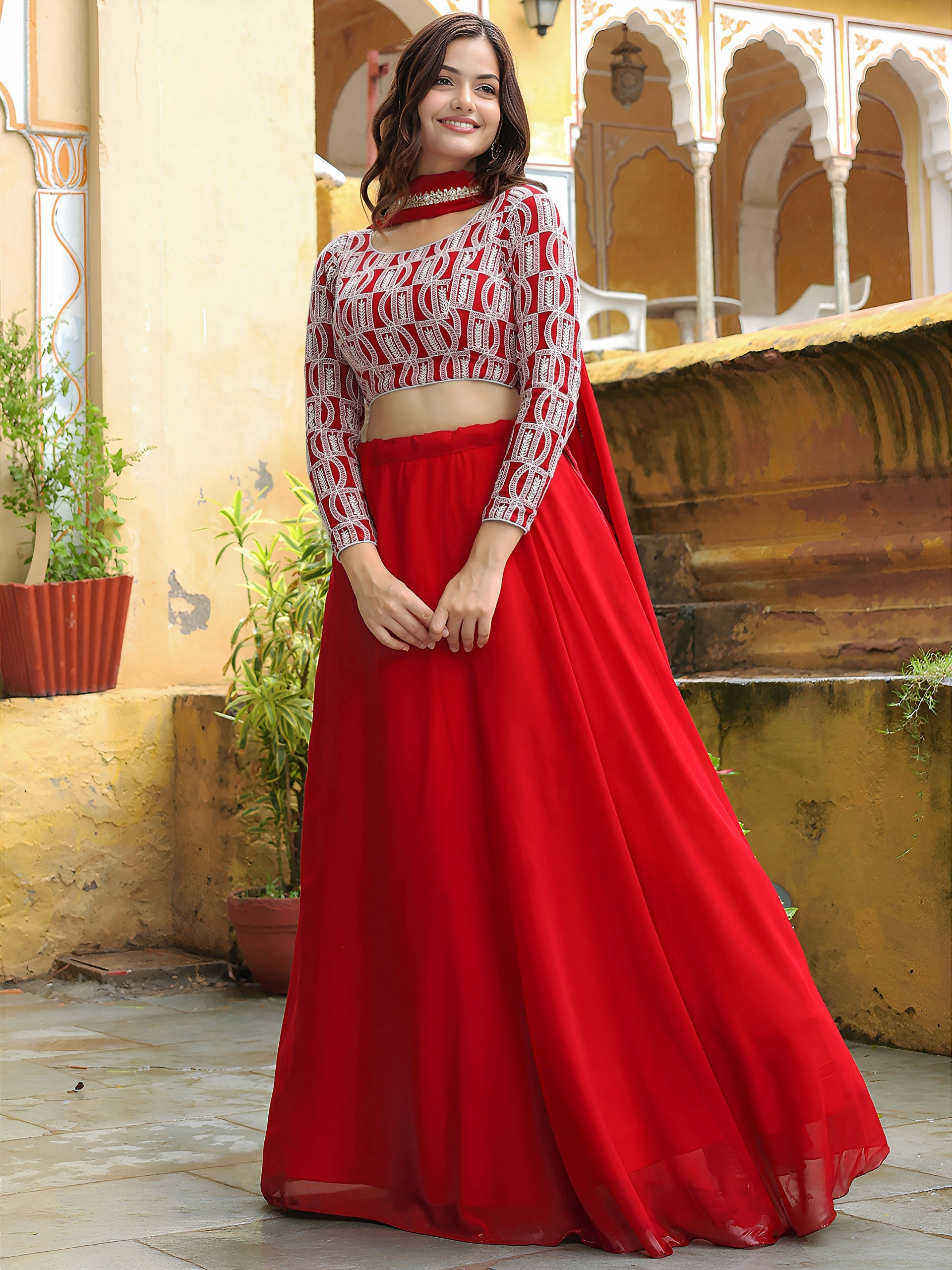 ELEGANT RED FESTIVE LEHENGA CHOLI