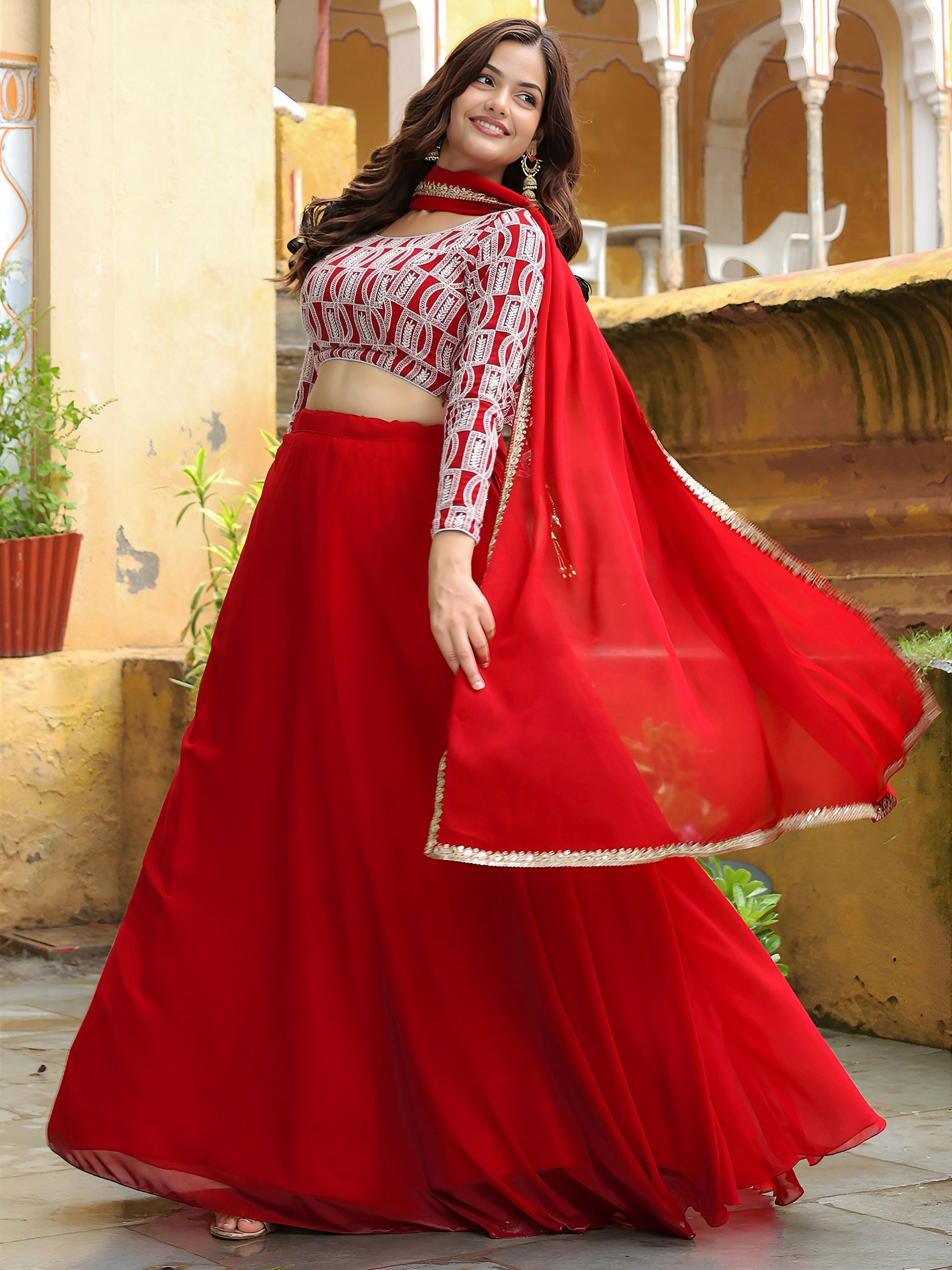ELEGANT RED FESTIVE LEHENGA CHOLI