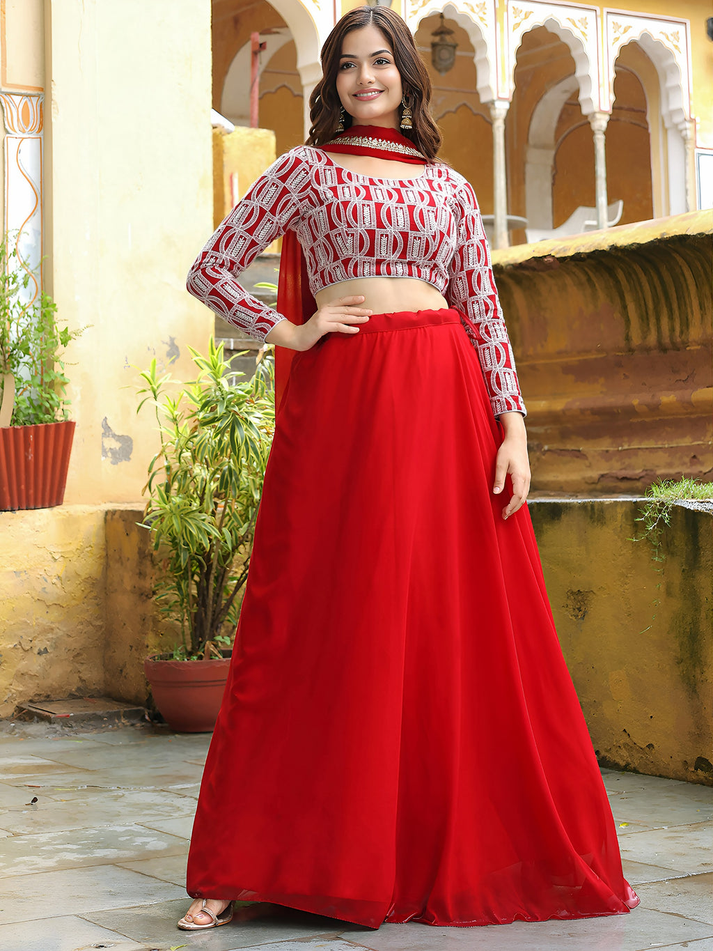 ELEGANT RED FESTIVE LEHENGA CHOLI
