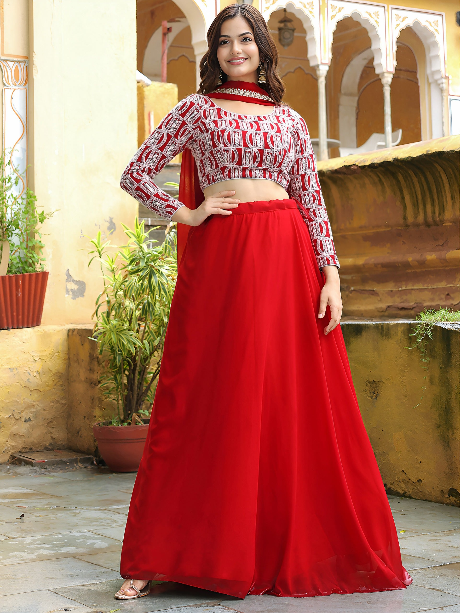 ELEGANT RED FESTIVE LEHENGA CHOLI