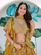 YELLOW MULTICOLOR PRINTED EMBROIDERED LEHENGA CHOLI