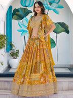 YELLOW MULTICOLOR PRINTED EMBROIDERED LEHENGA CHOLI