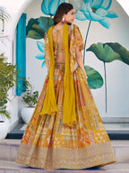 YELLOW MULTICOLOR PRINTED EMBROIDERED LEHENGA CHOLI