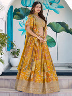 YELLOW MULTICOLOR PRINTED EMBROIDERED LEHENGA CHOLI