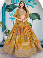 YELLOW MULTICOLOR PRINTED EMBROIDERED LEHENGA CHOLI