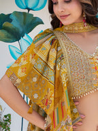YELLOW MULTICOLOR PRINTED EMBROIDERED LEHENGA CHOLI