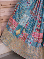 SKY BLUE MULTICOLOR PRINTED EMBROIDERED LEHENGA