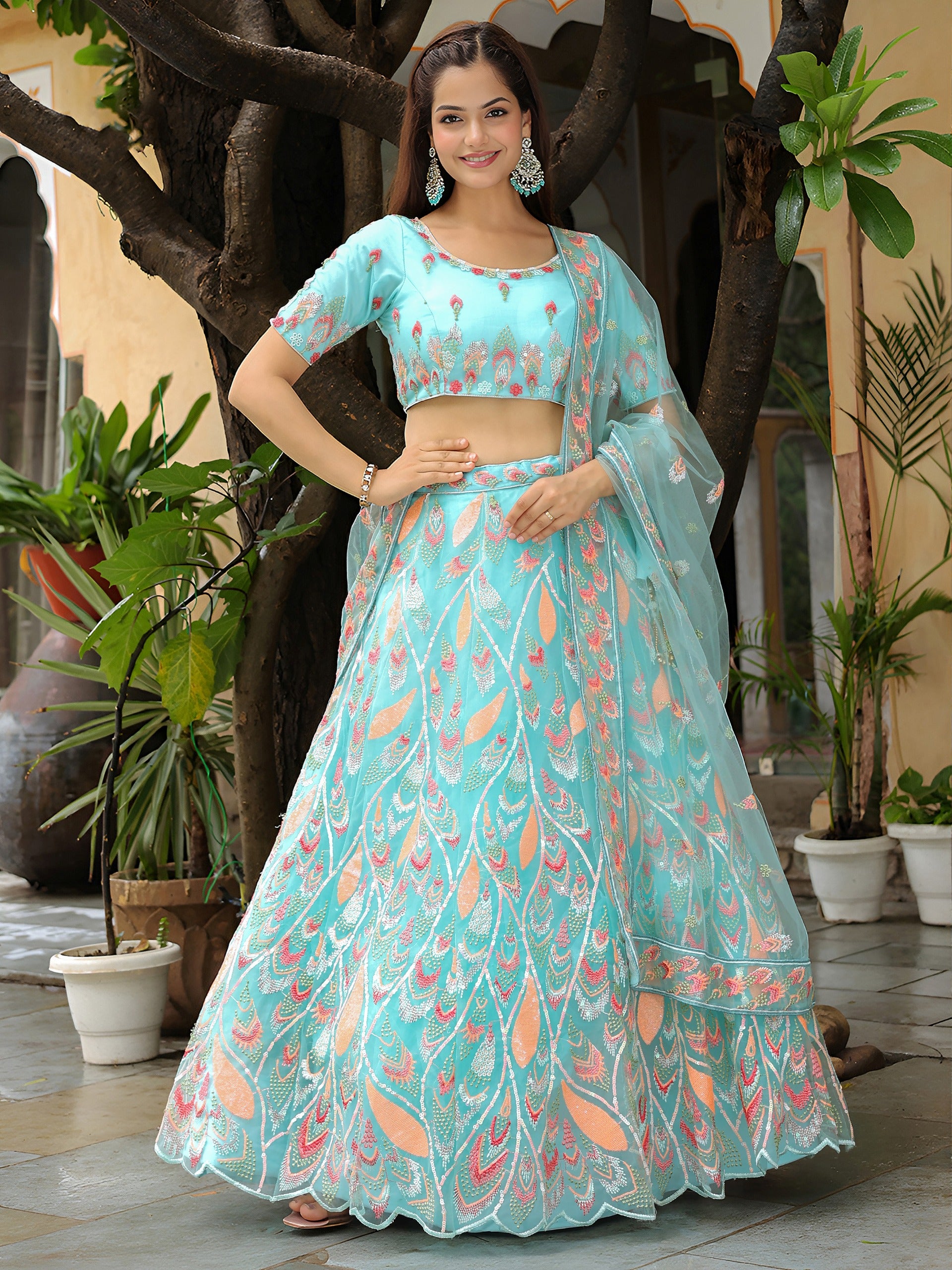 SKY BLUE EMBROIDERED LEHENGA CHOLI