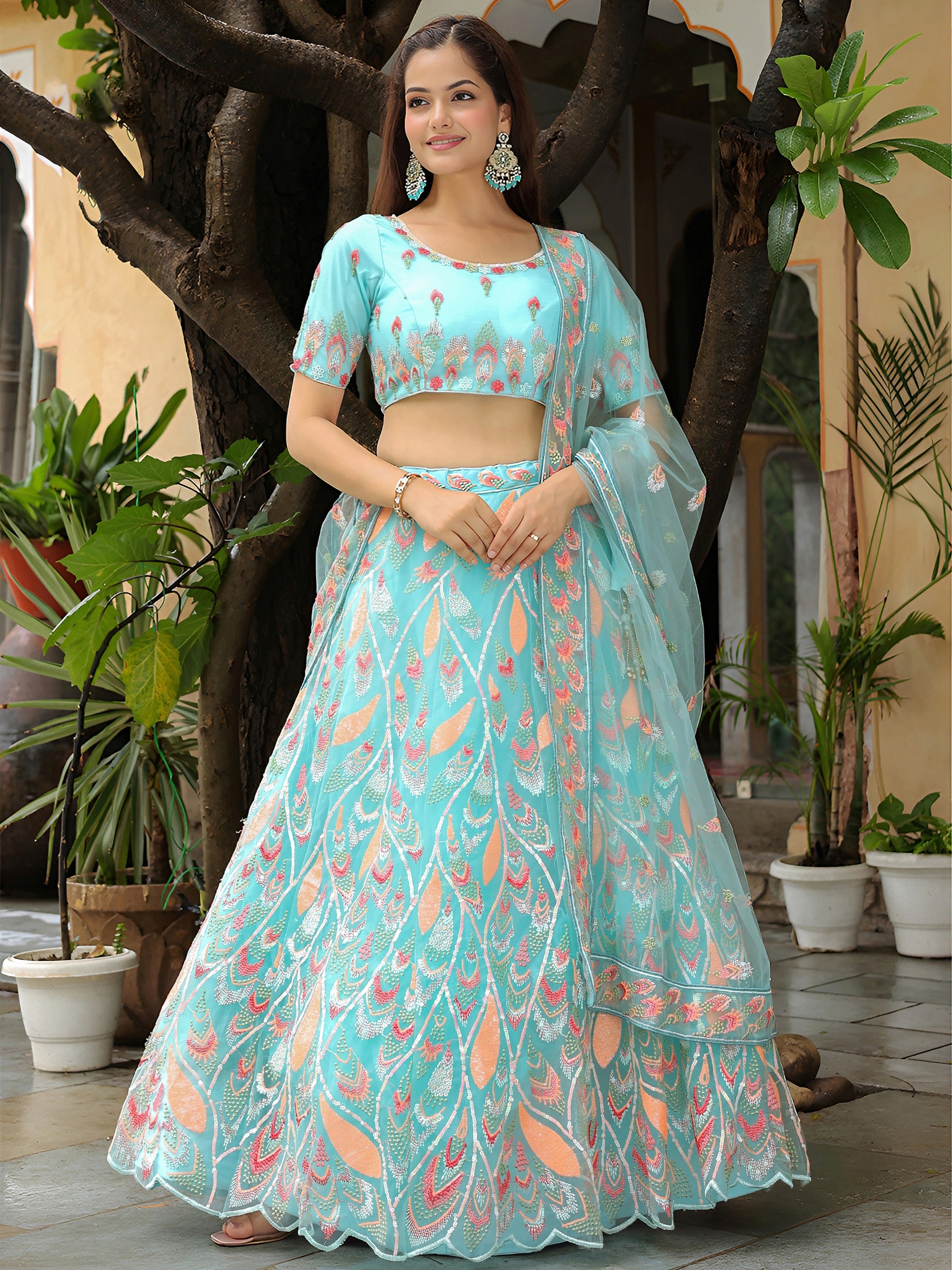 SKY BLUE EMBROIDERED LEHENGA CHOLI