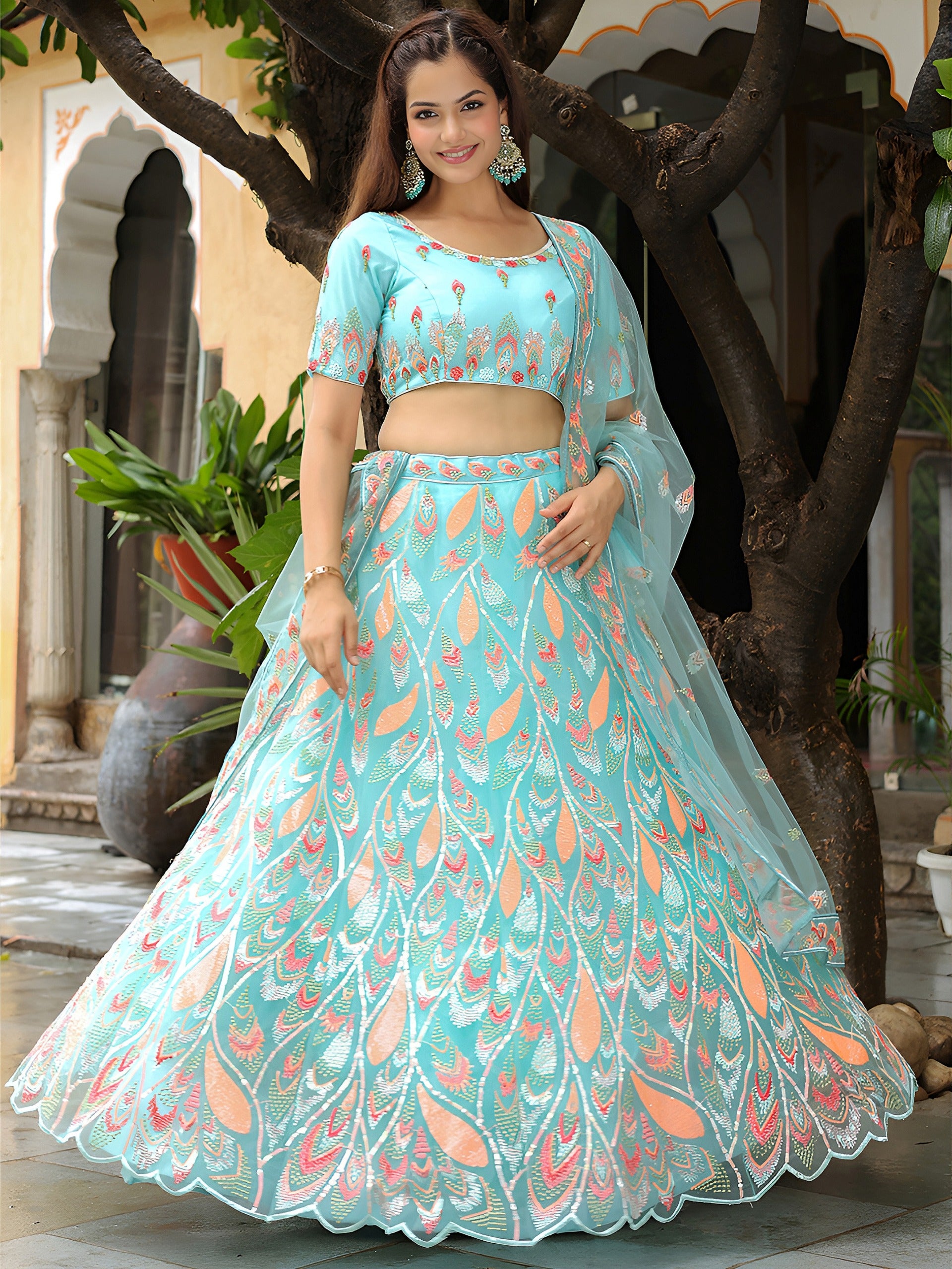 SKY BLUE EMBROIDERED LEHENGA CHOLI