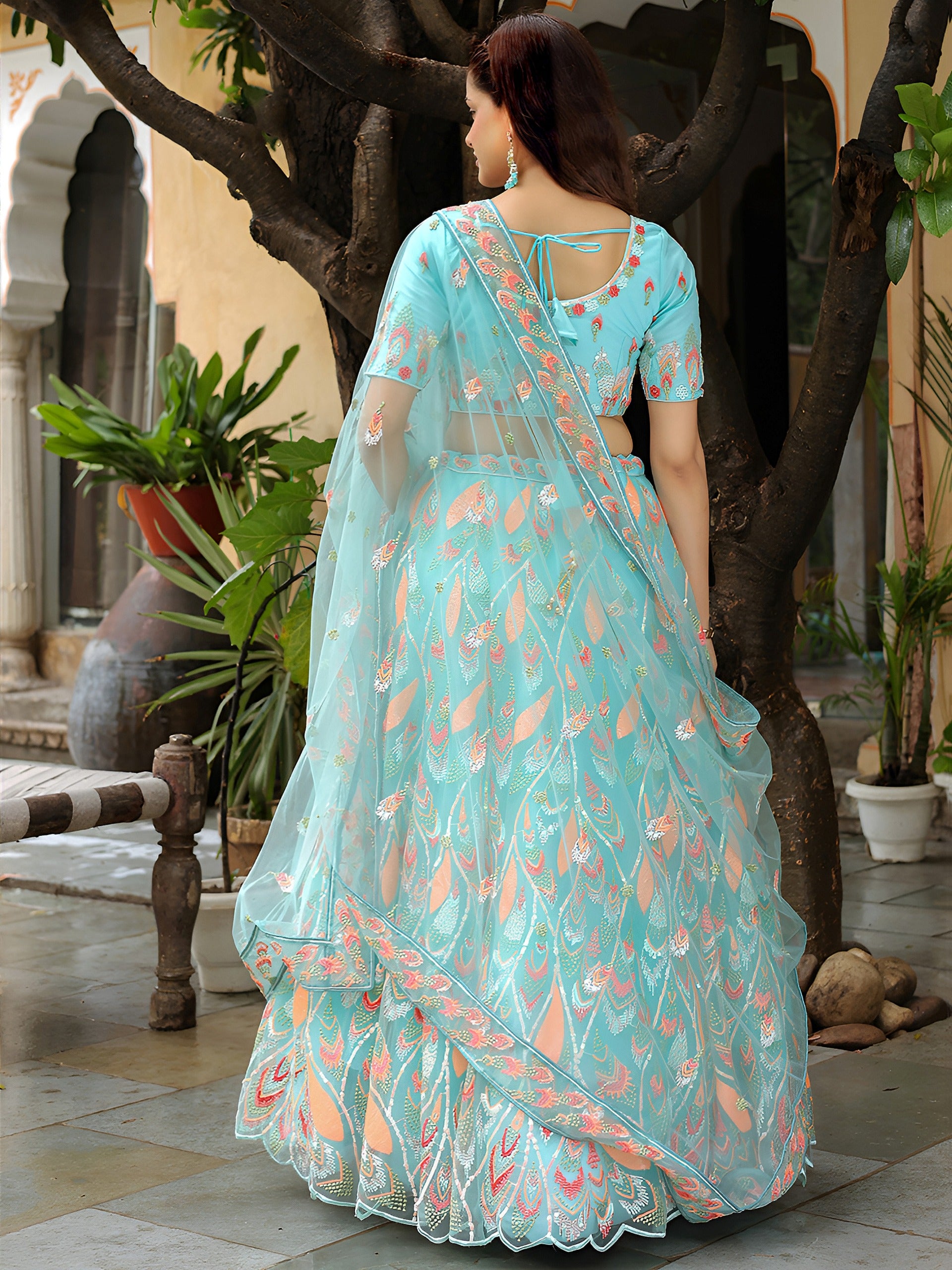 SKY BLUE EMBROIDERED LEHENGA CHOLI