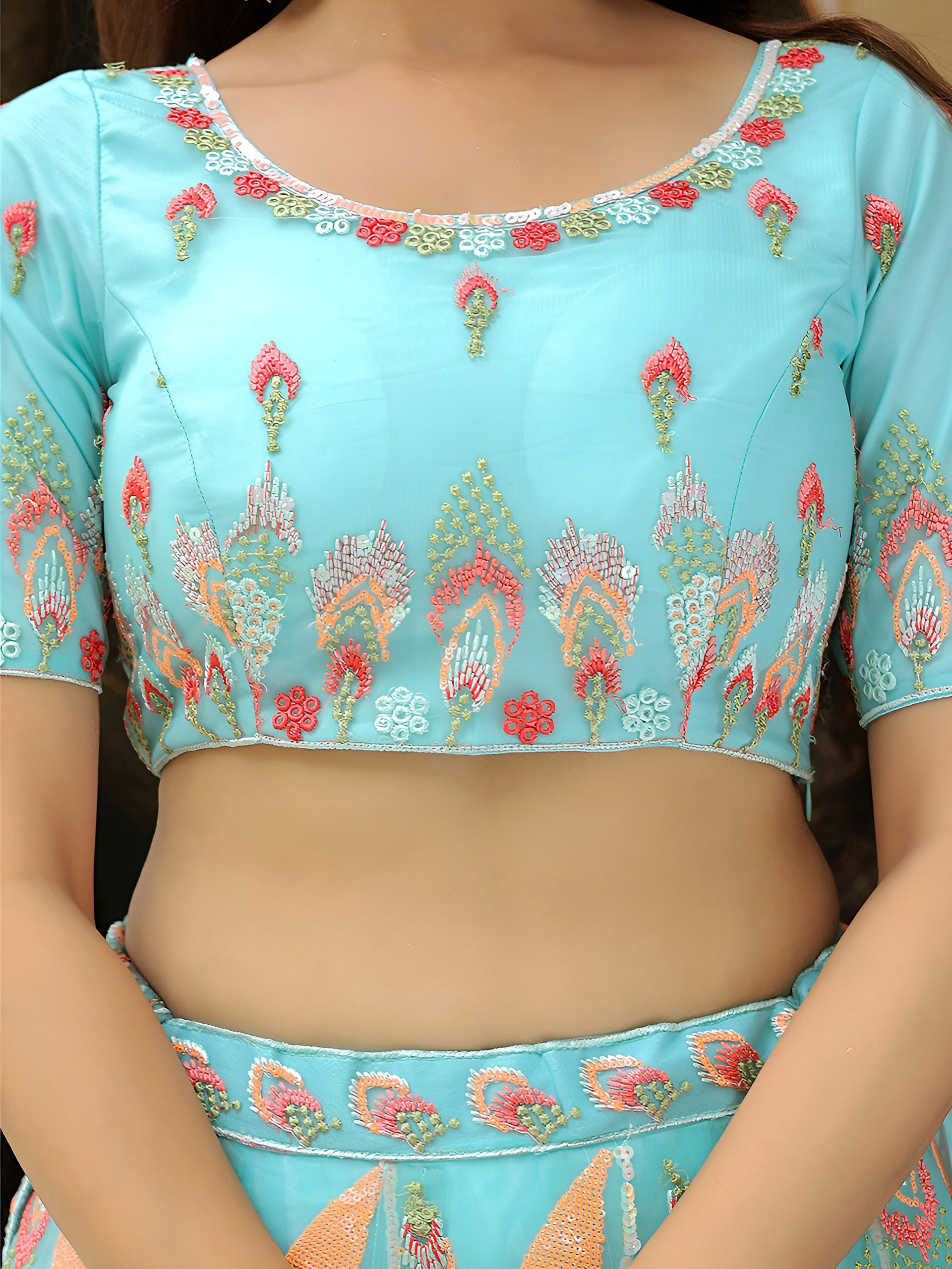 SKY BLUE EMBROIDERED LEHENGA CHOLI