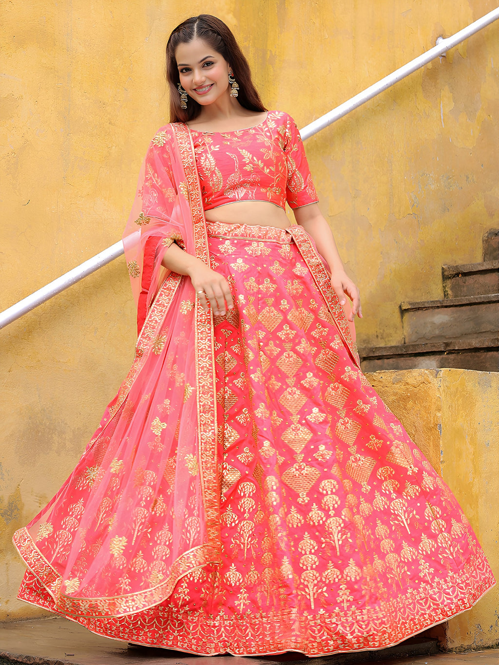 PEACH EMBROIDERED LEHENGA CHOLI