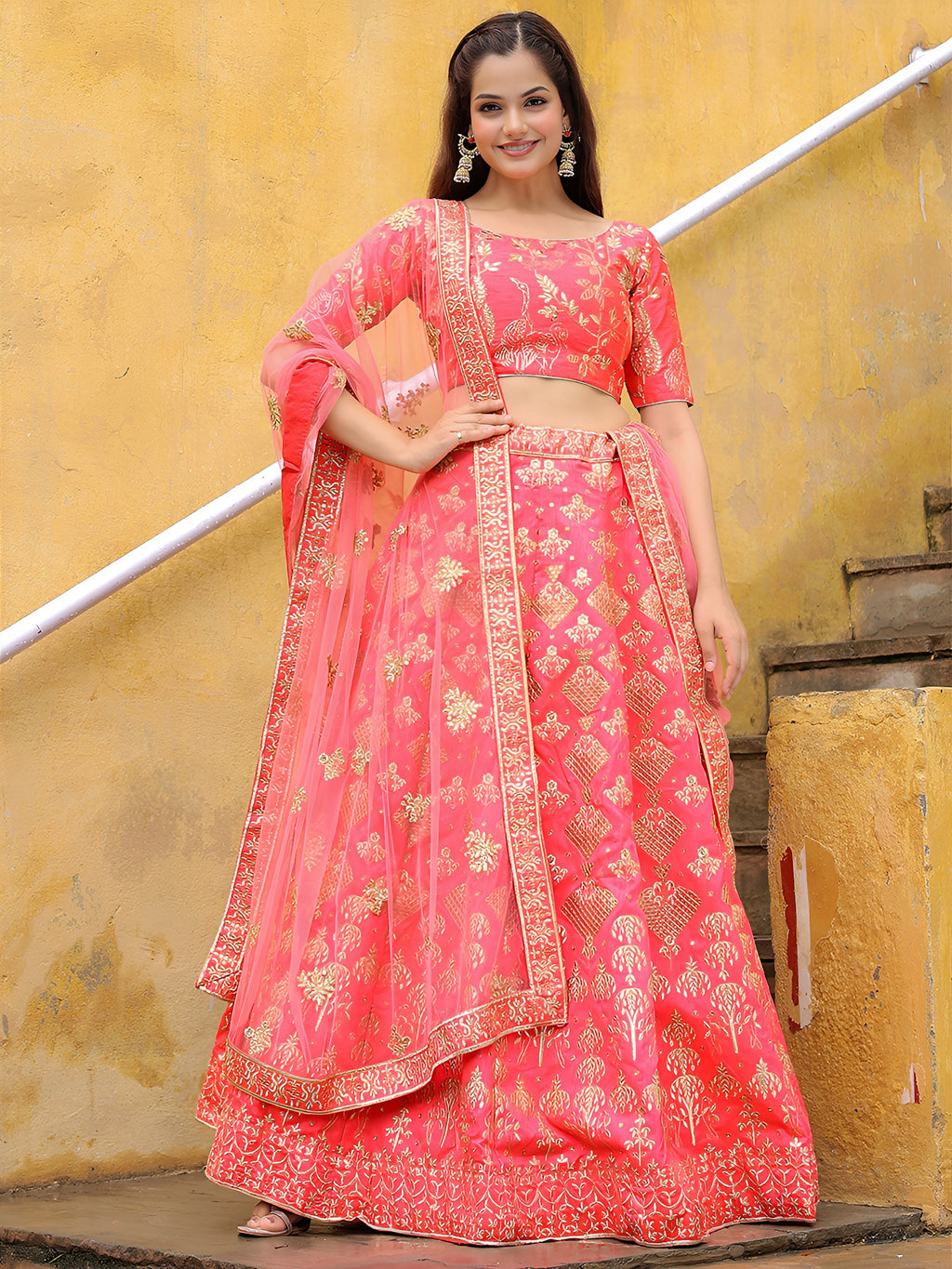 PEACH EMBROIDERED LEHENGA CHOLI