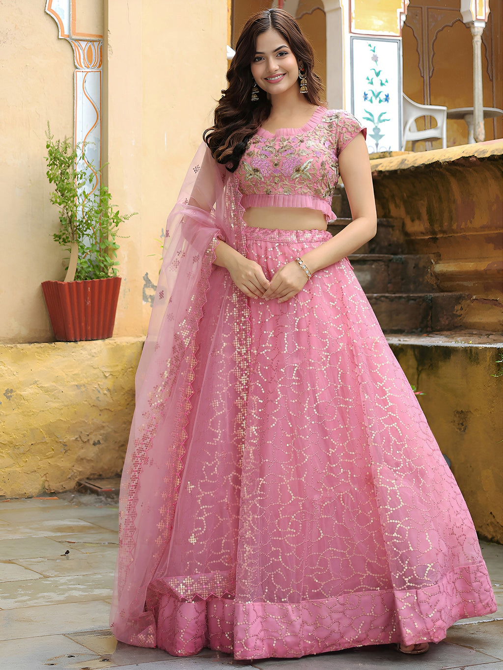 PINK EMBROIDERED LEHENGA CHOLI