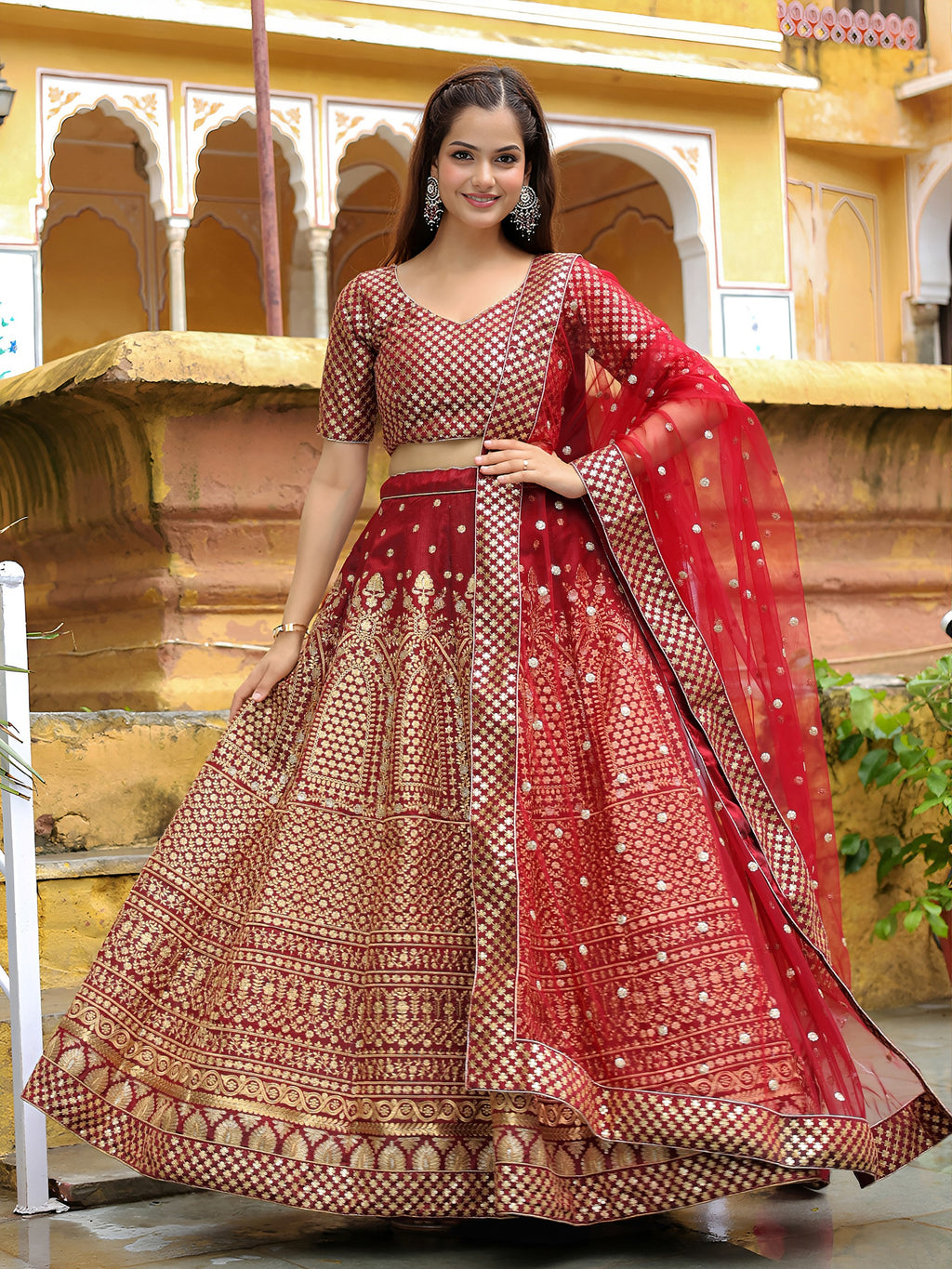 MAROON EMBROIDERED LEHENGA CHOLI