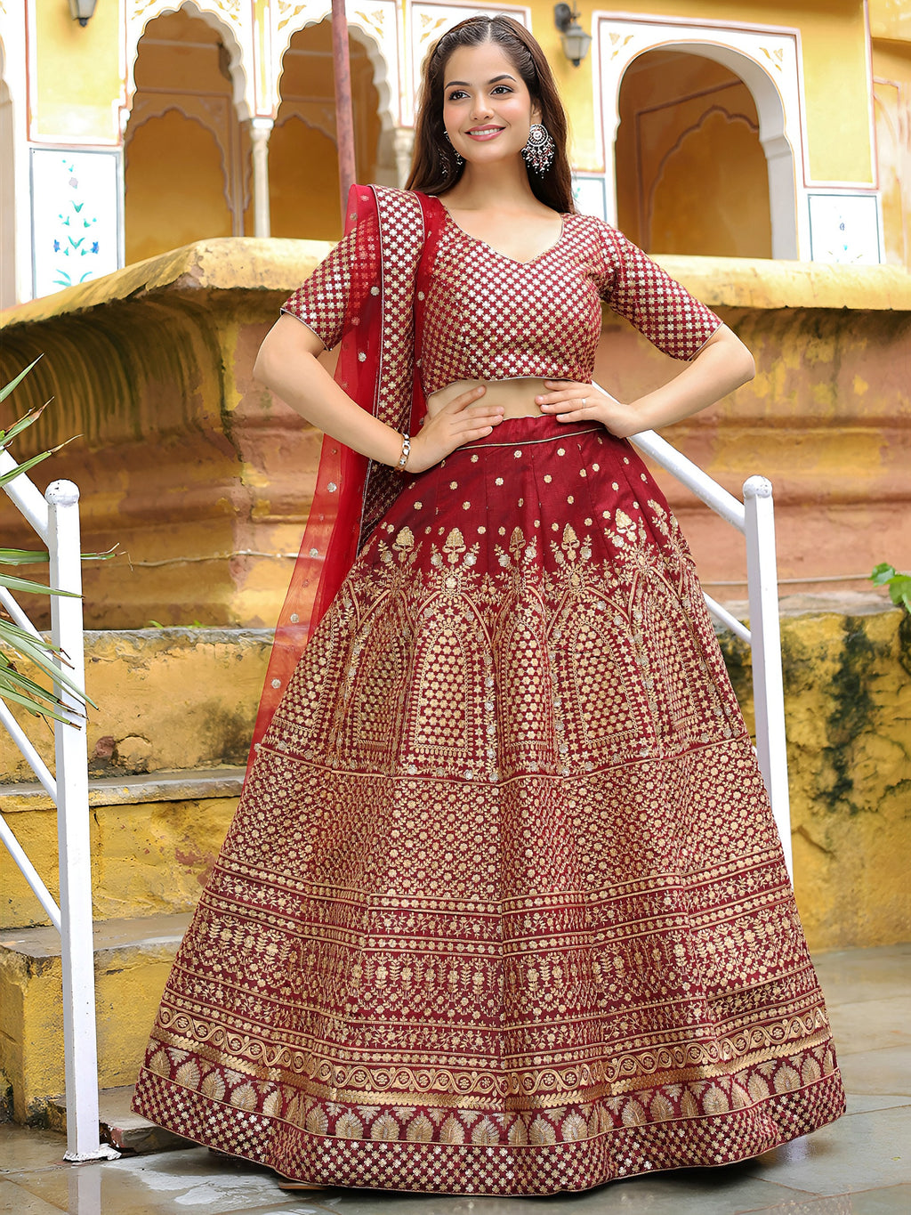 MAROON EMBROIDERED LEHENGA CHOLI