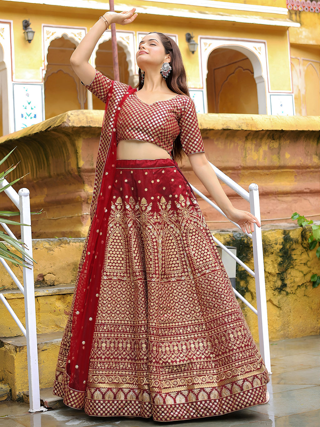 MAROON EMBROIDERED LEHENGA CHOLI