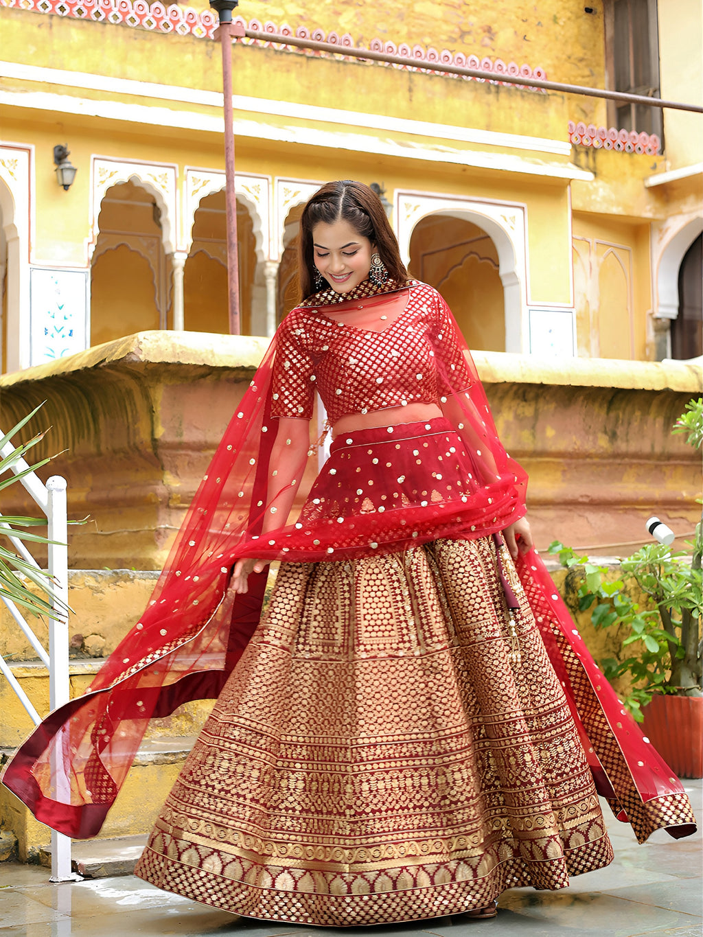 MAROON EMBROIDERED LEHENGA CHOLI