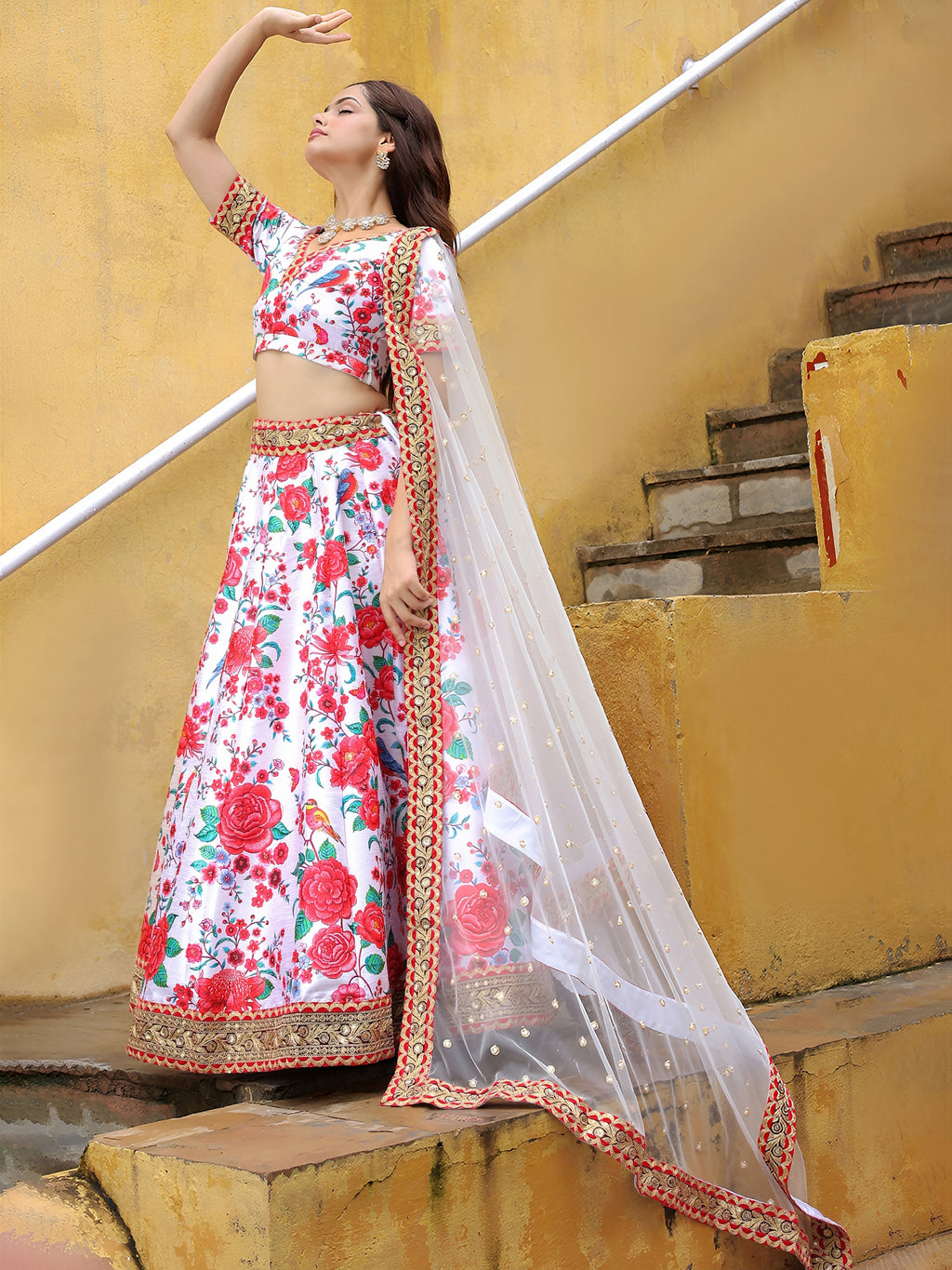 WHITE FLORAL LEHENGA CHOLI