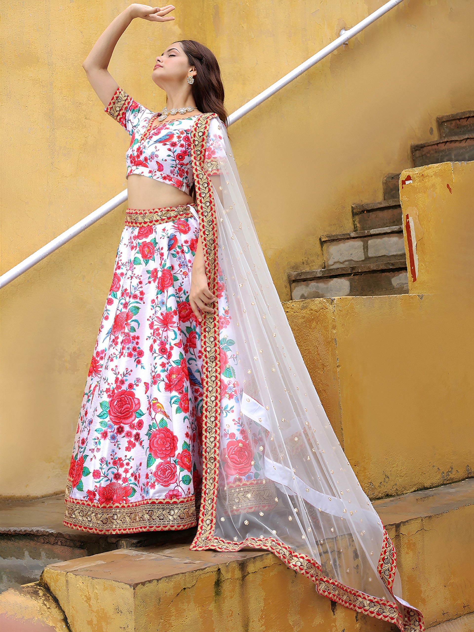 WHITE FLORAL LEHENGA CHOLI