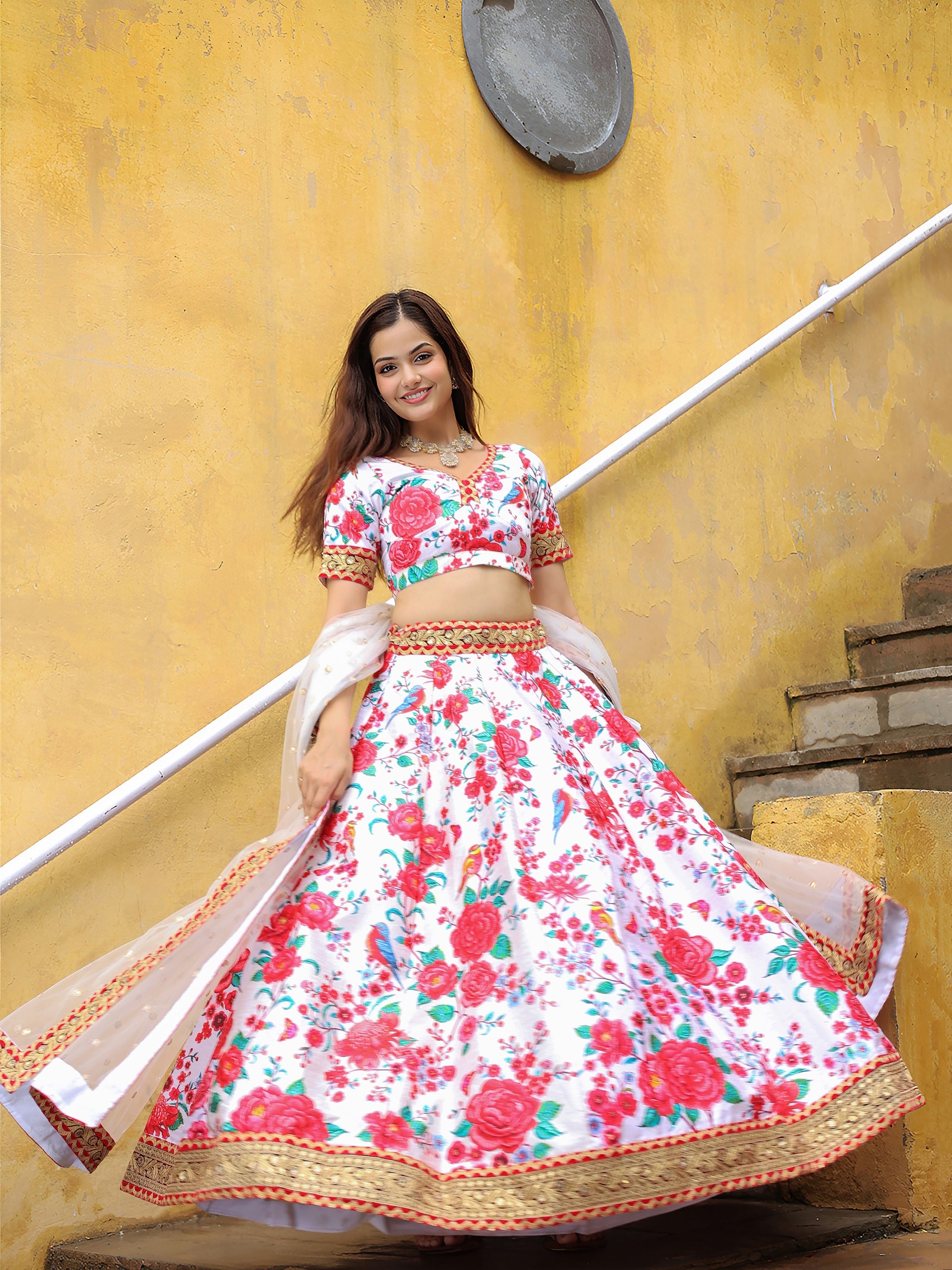 WHITE FLORAL LEHENGA CHOLI