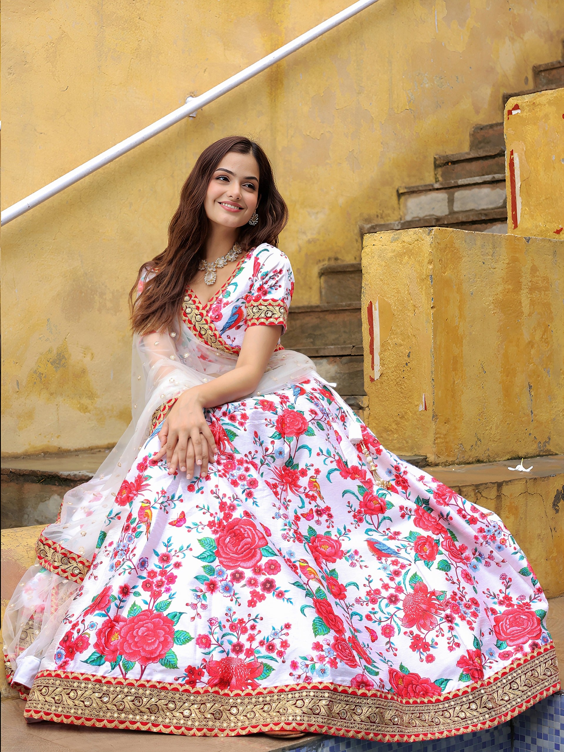WHITE FLORAL LEHENGA CHOLI
