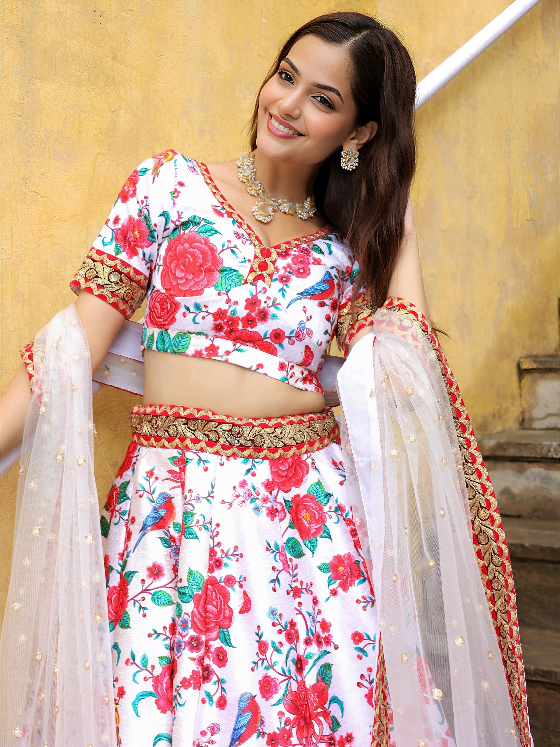 WHITE FLORAL LEHENGA CHOLI