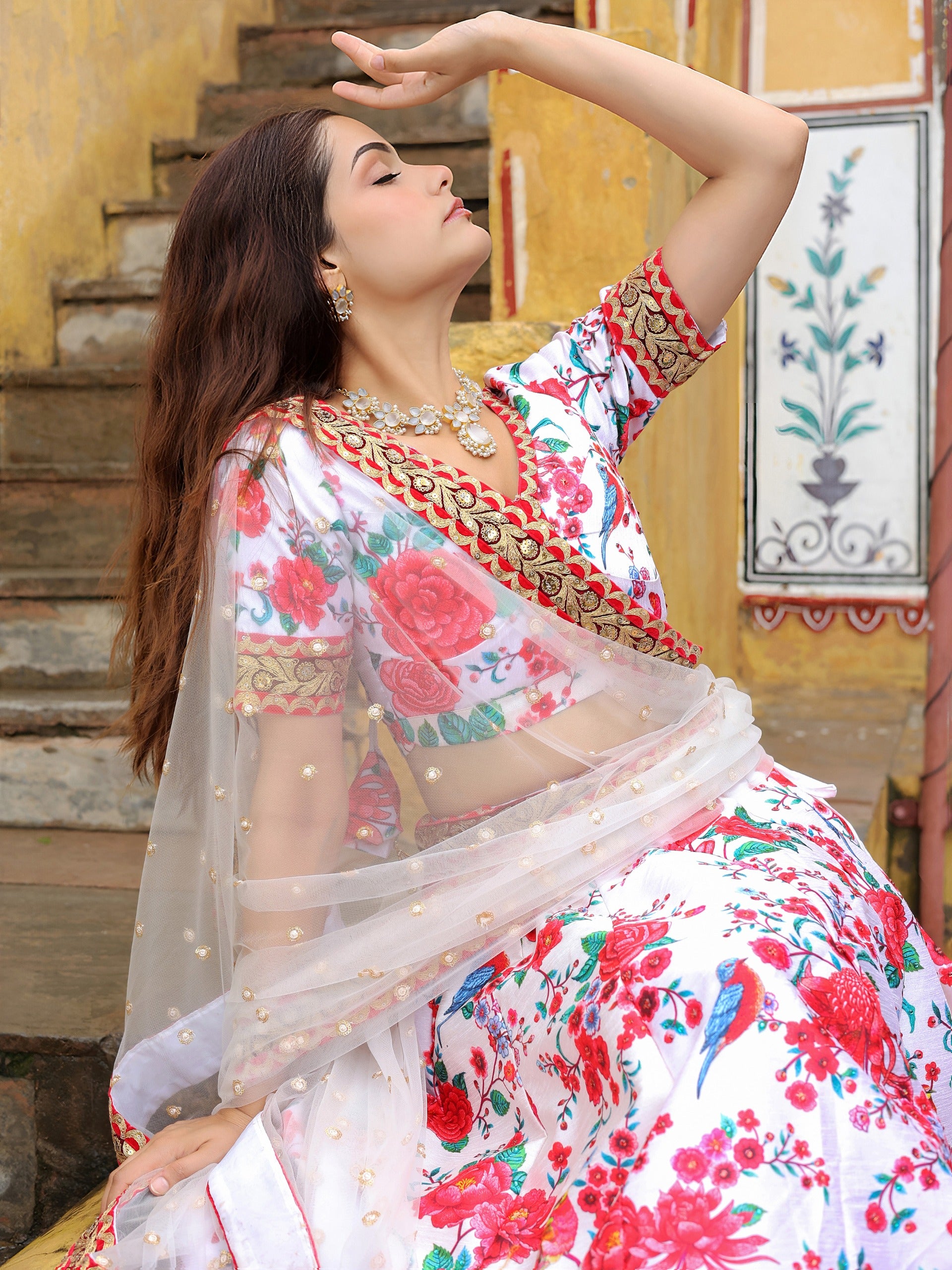 WHITE FLORAL LEHENGA CHOLI