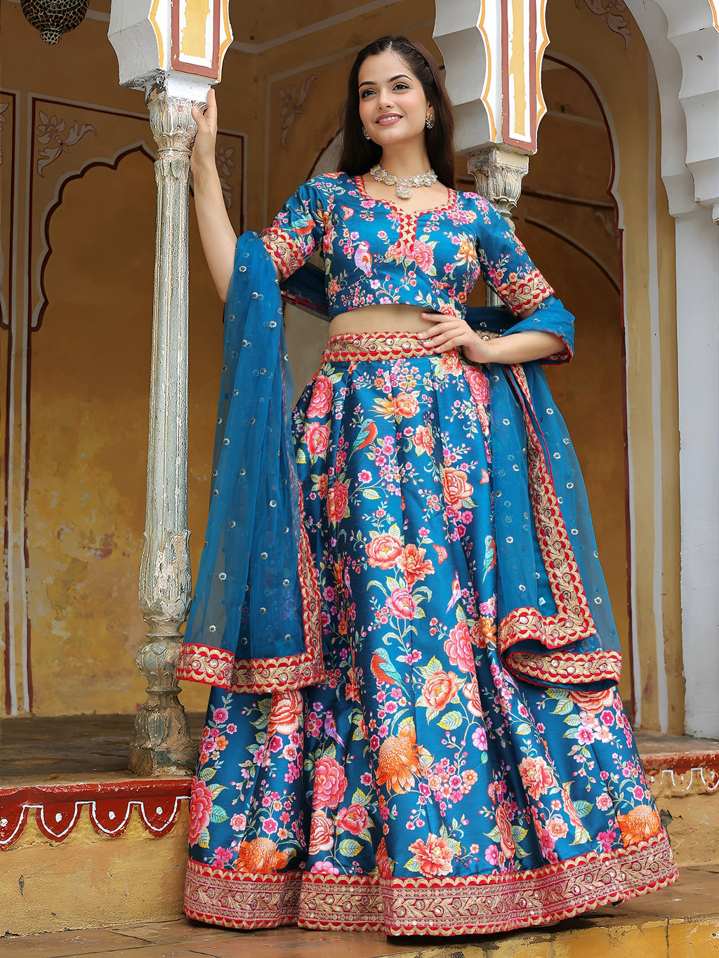 BLUE FLORAL LEHENGA CHOLI