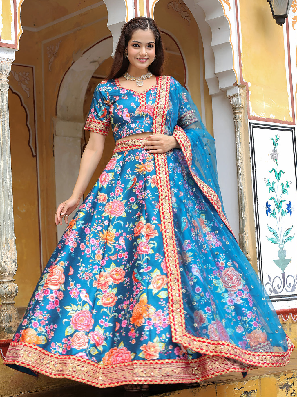 BLUE FLORAL LEHENGA CHOLI