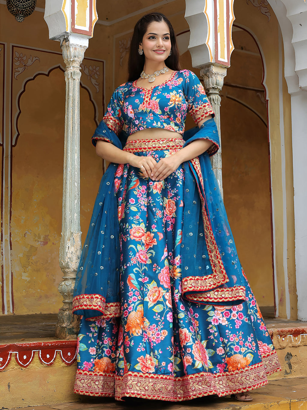 BLUE FLORAL LEHENGA CHOLI