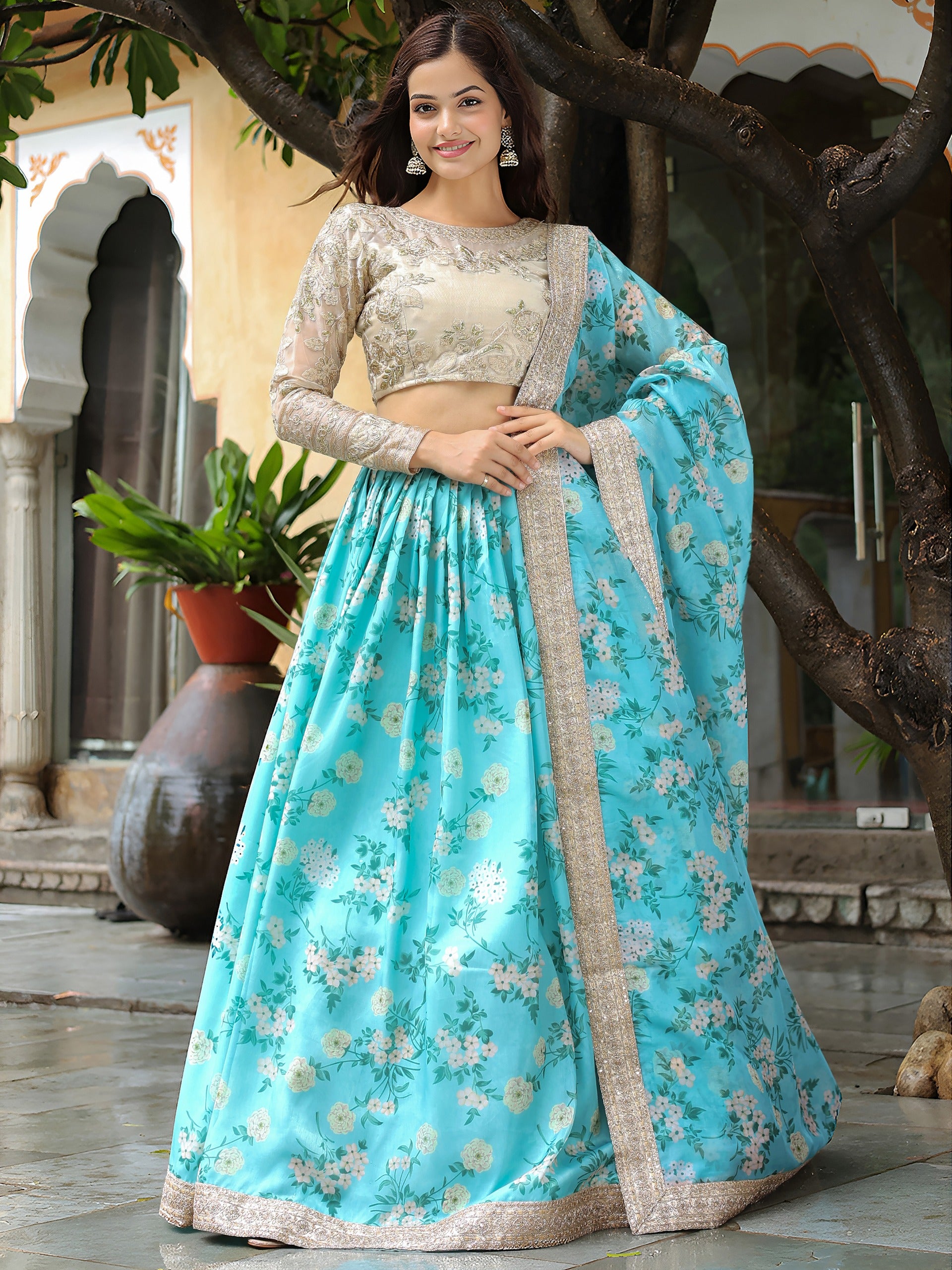 SKY BLUE FLORAL LEHENGA CHOLI