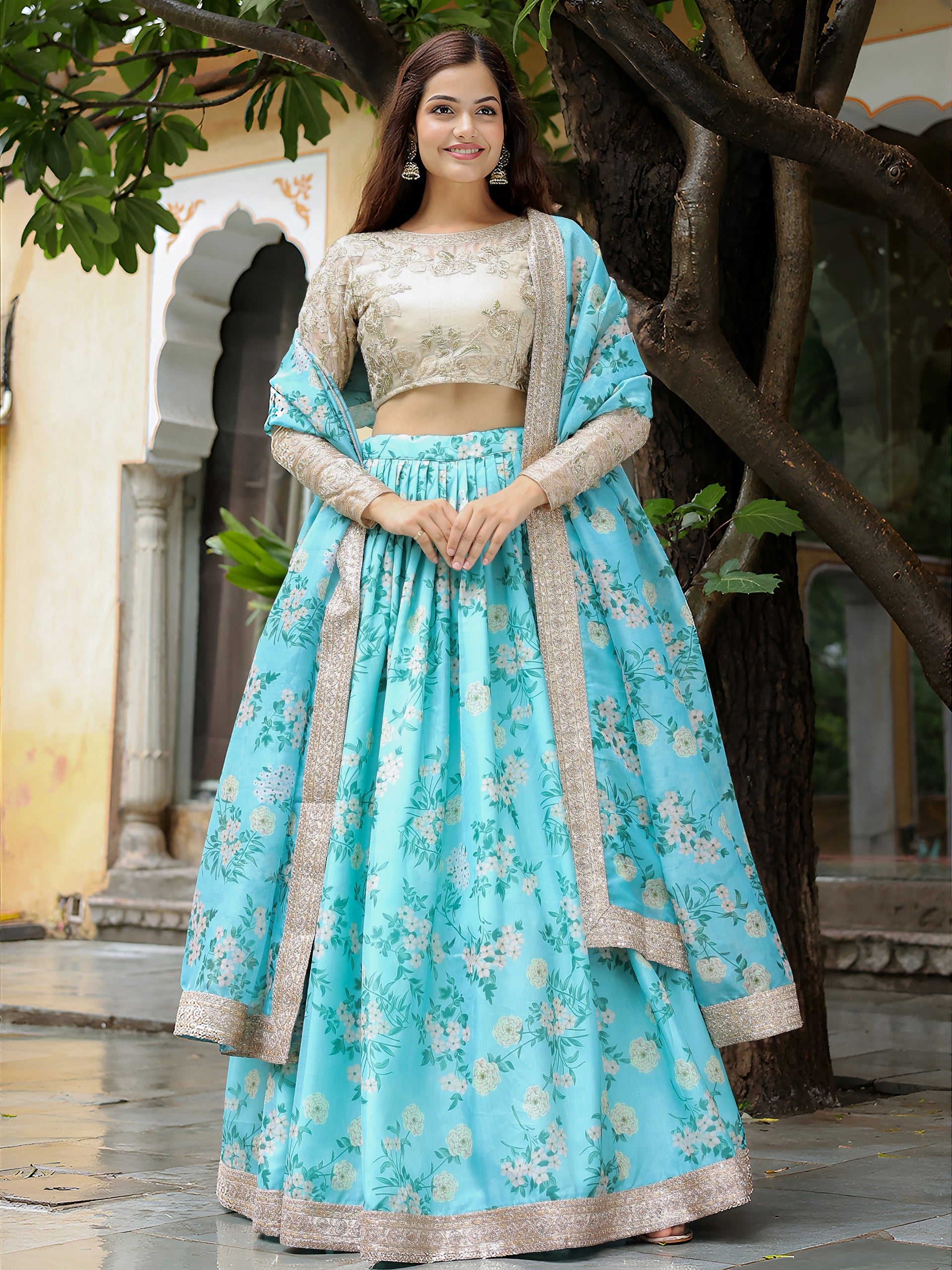 SKY BLUE FLORAL LEHENGA CHOLI