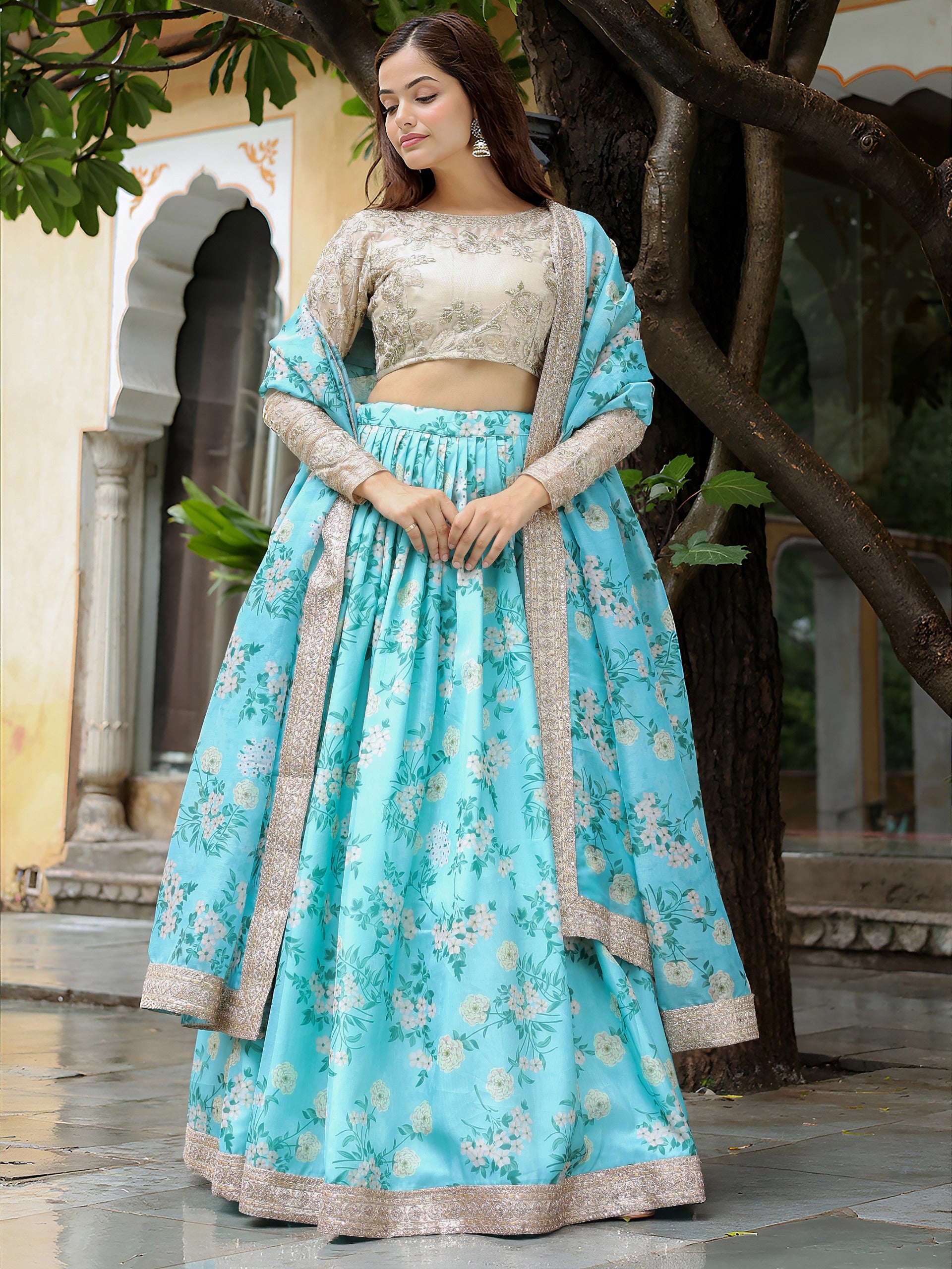 SKY BLUE FLORAL LEHENGA CHOLI