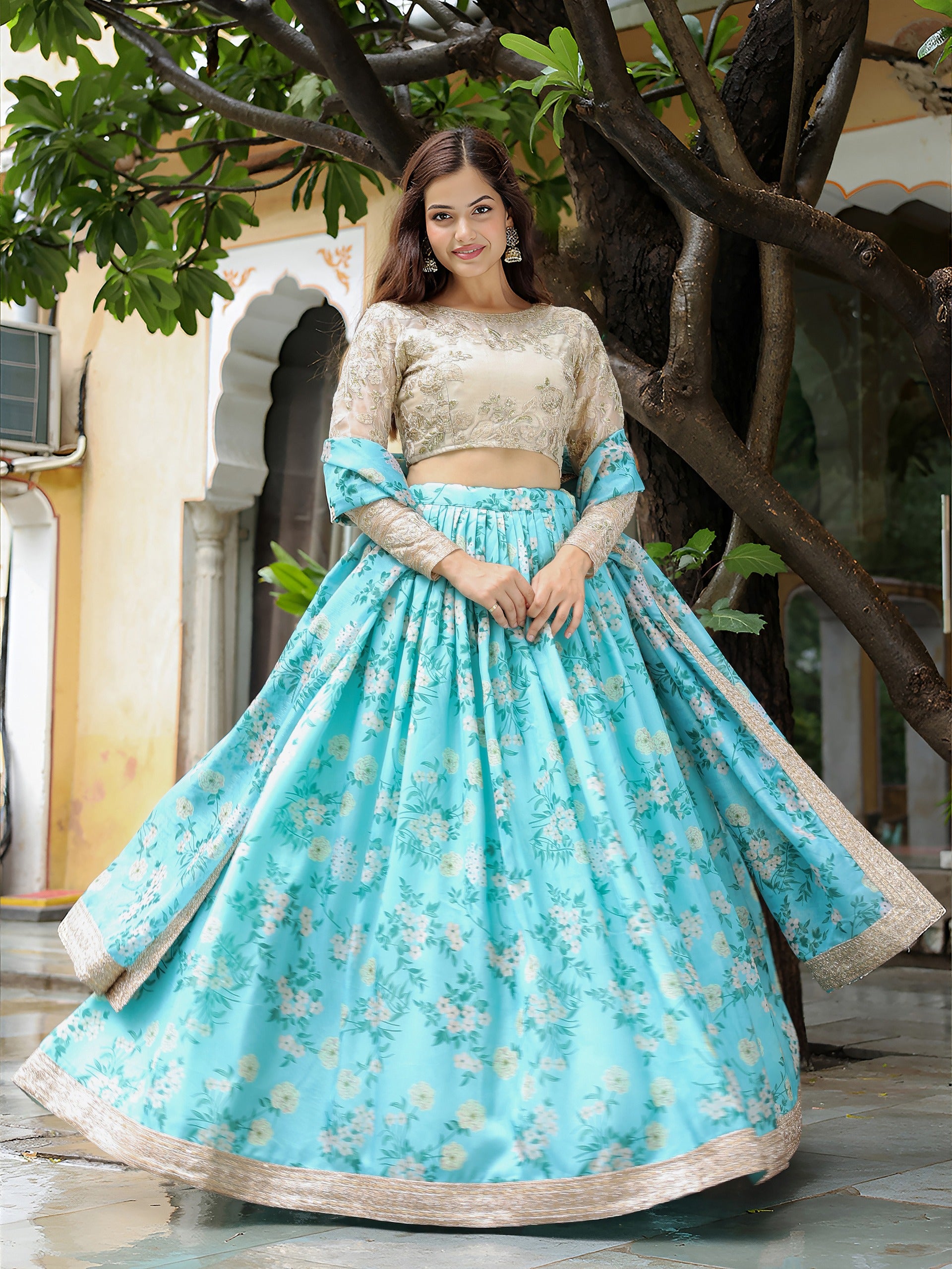 SKY BLUE FLORAL LEHENGA CHOLI