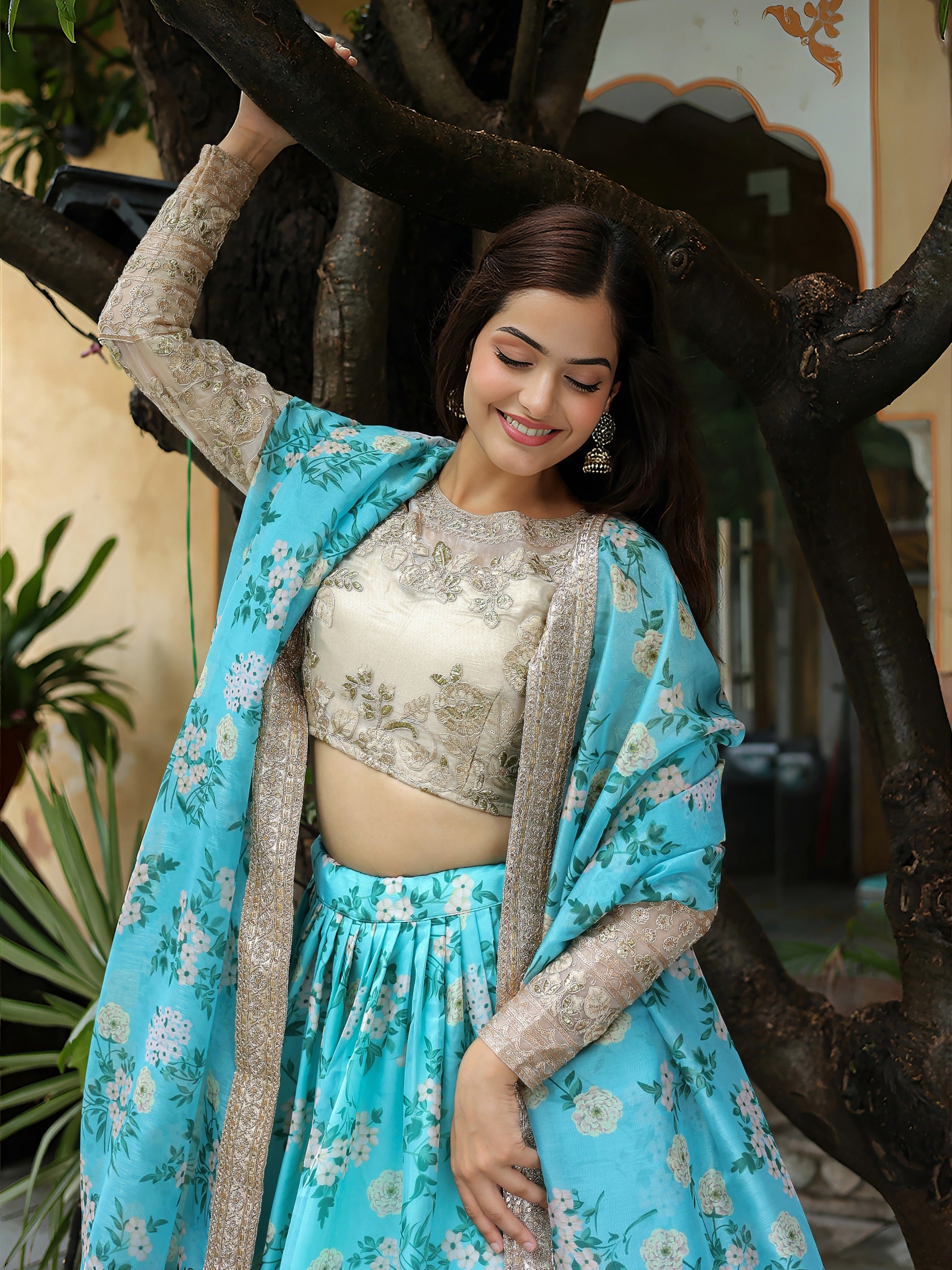 SKY BLUE FLORAL LEHENGA CHOLI
