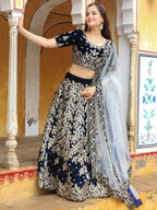NAVY BLUE VELVET FLORAL LEHENGA CHOLI