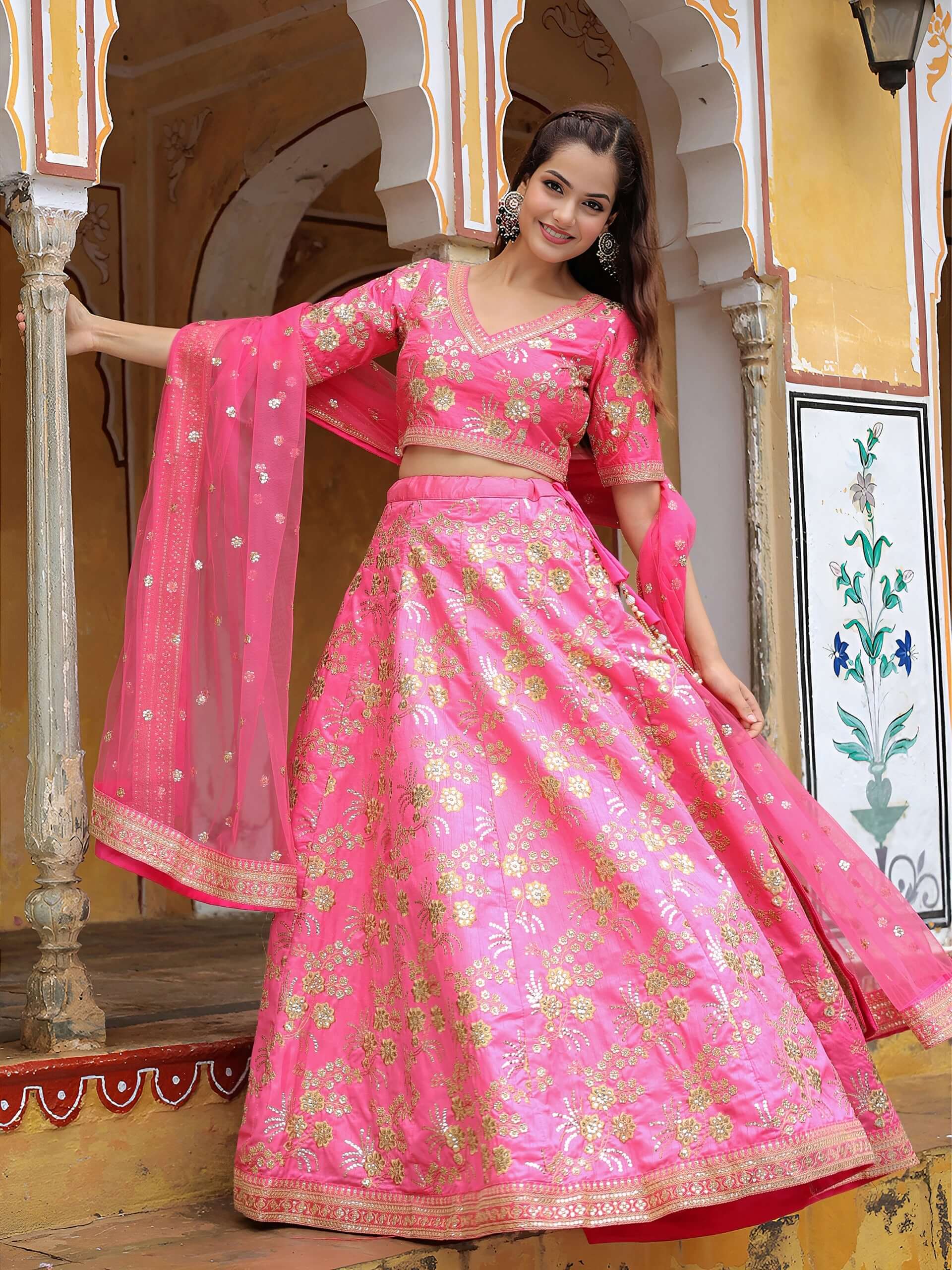LOTUS PINK SILK LEHENGA CHOLI