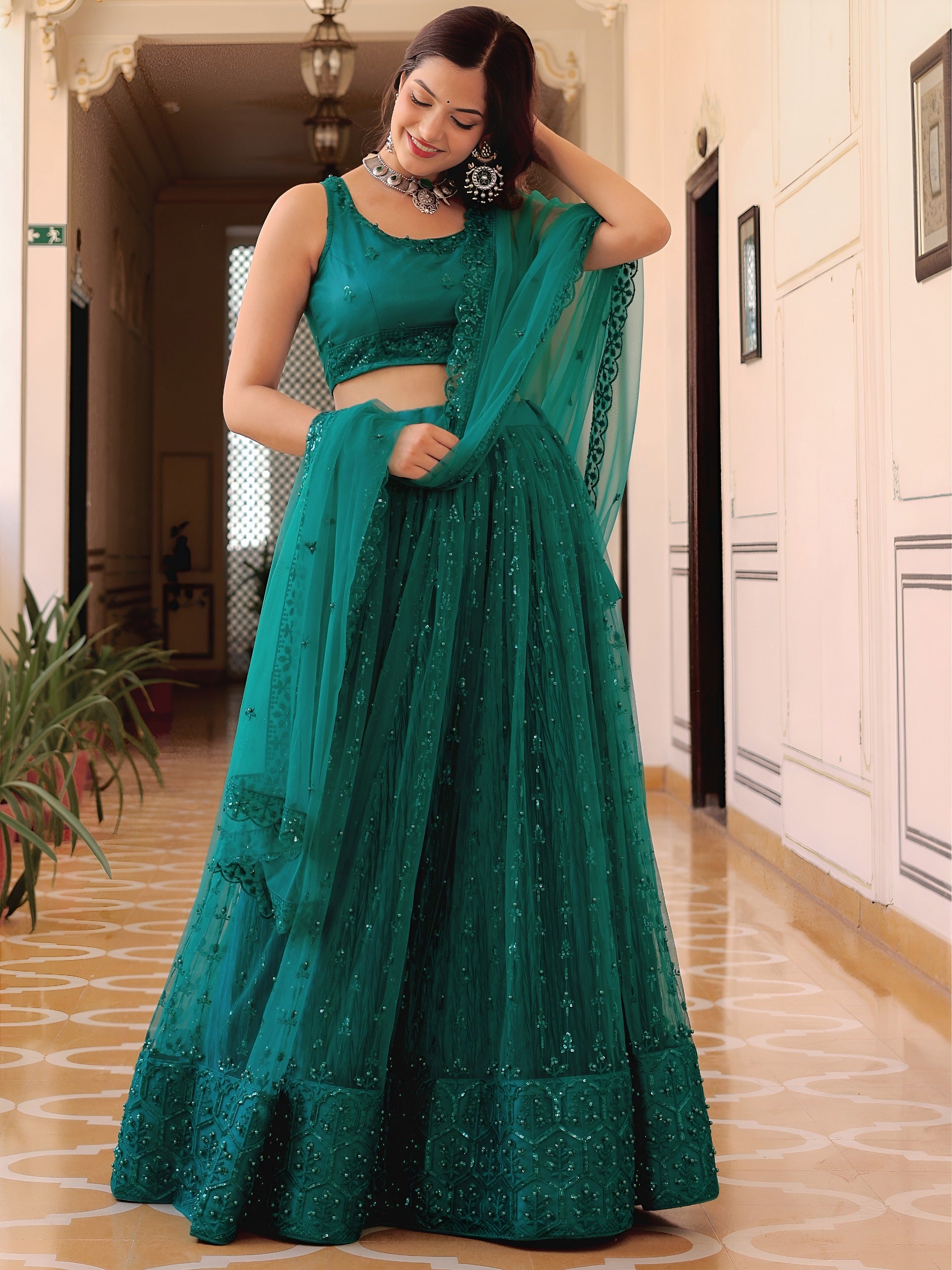 TEAL GREEN LEHENGA CHOLI