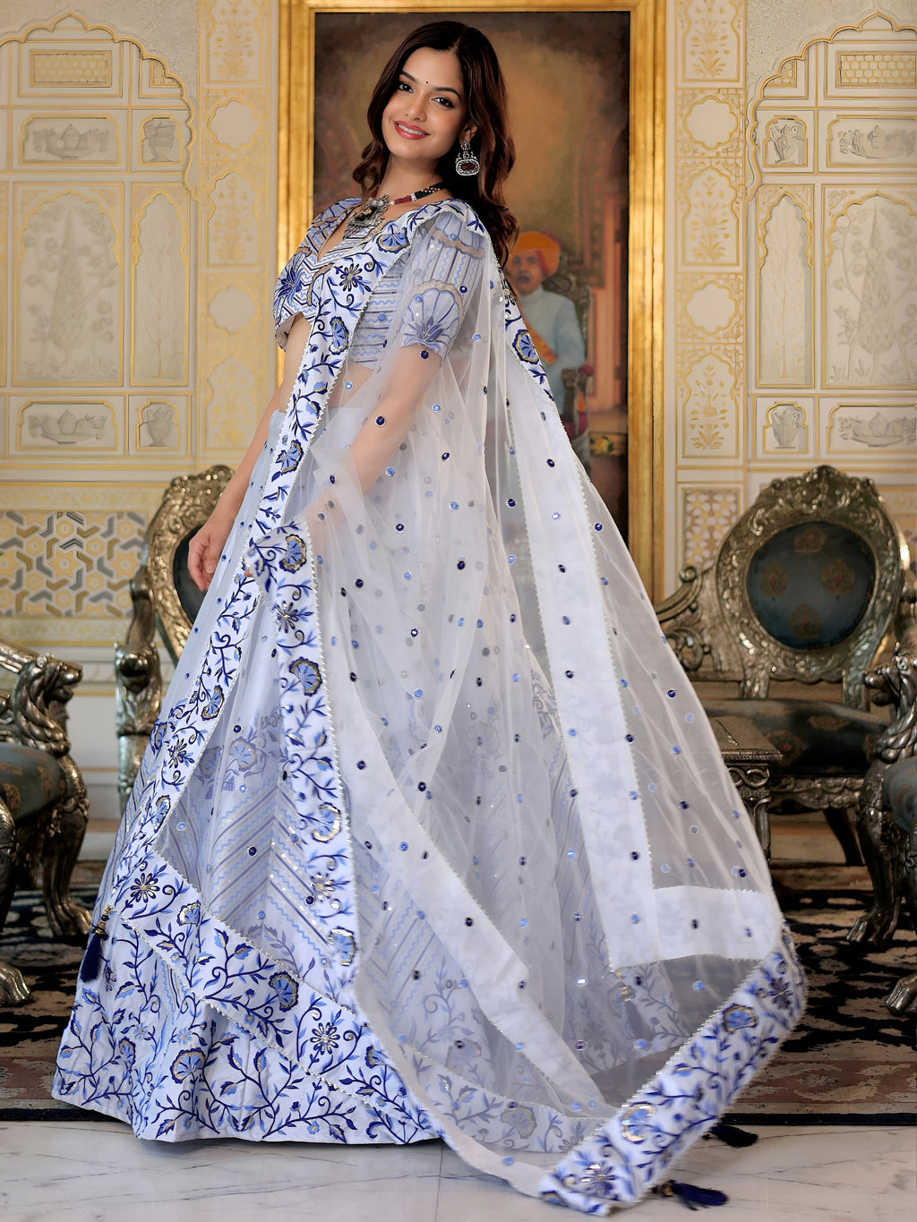 WHITE & BLUE LEHENGA CHOLI