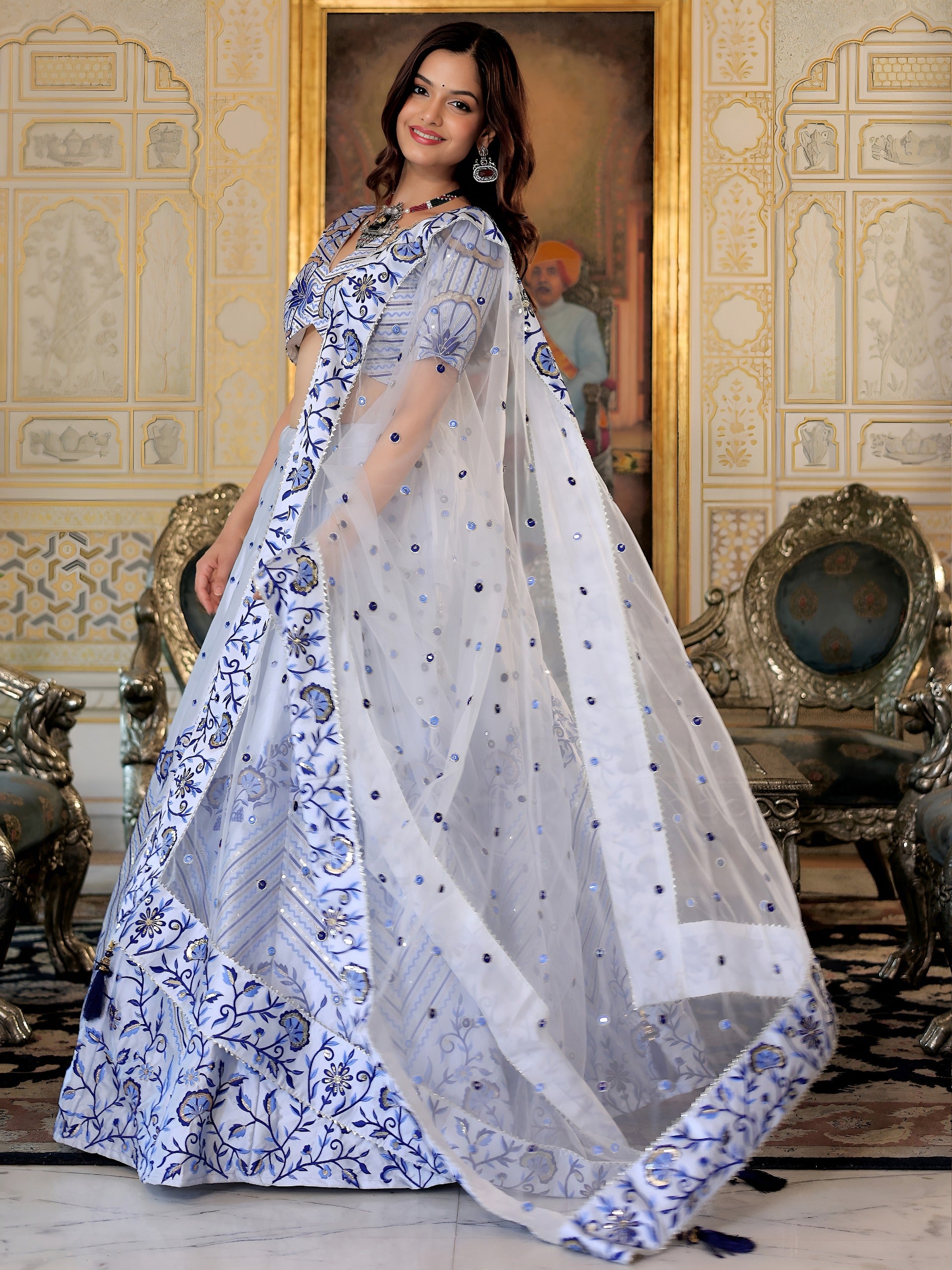 WHITE & BLUE LEHENGA CHOLI